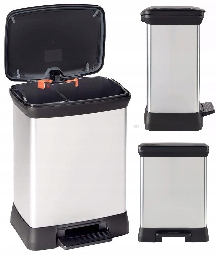 Kosz na śmieci Curver z pedałem 28 l srebrny 2 komory
