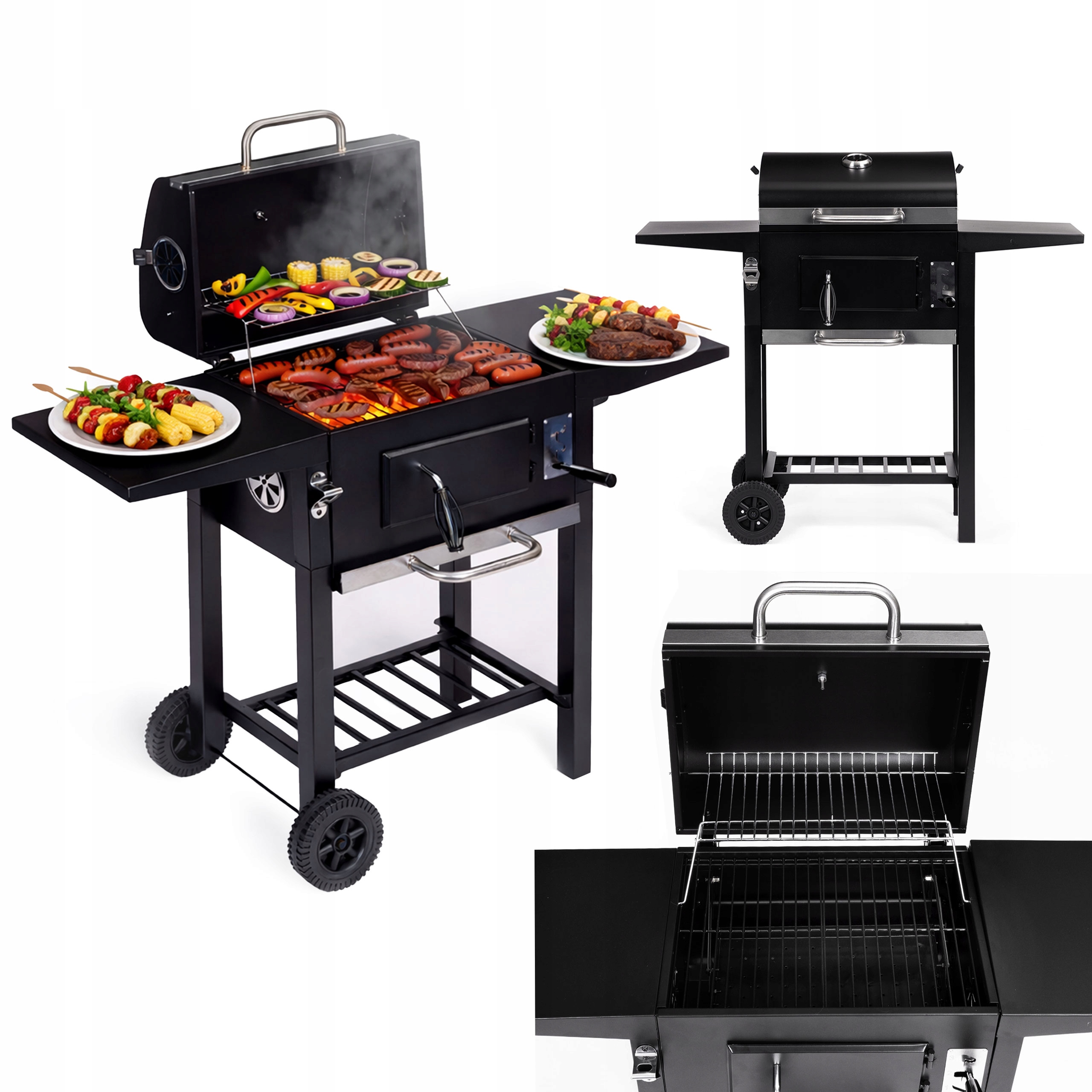 Grill Węglowy Ogrodowy Pokrywa Regulacja Rusztu Termometr Popielnik