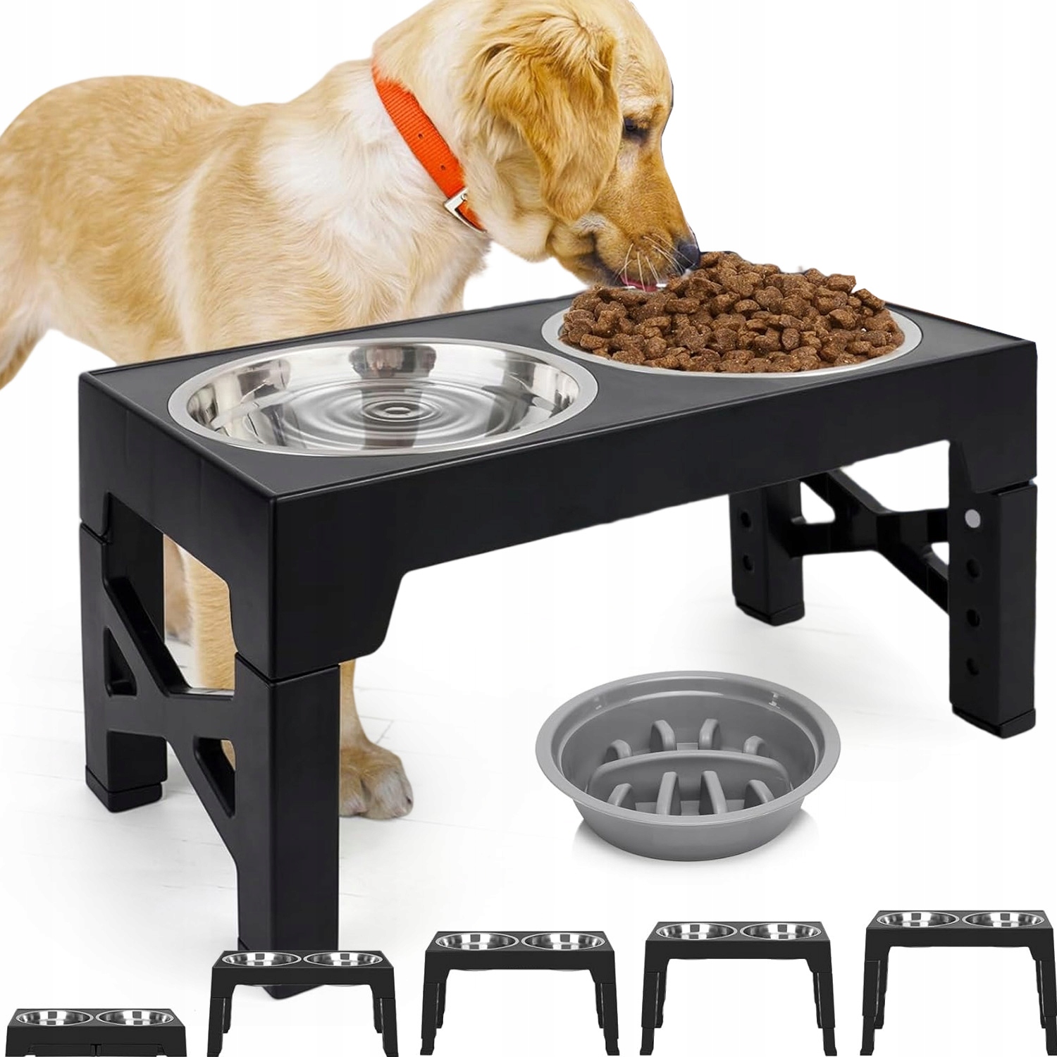 Levně Miska Pro Psa Misky Na Nastavitelném Stojanu Pro Krmivo Vody 2X 1100 ML 1X 800 ML