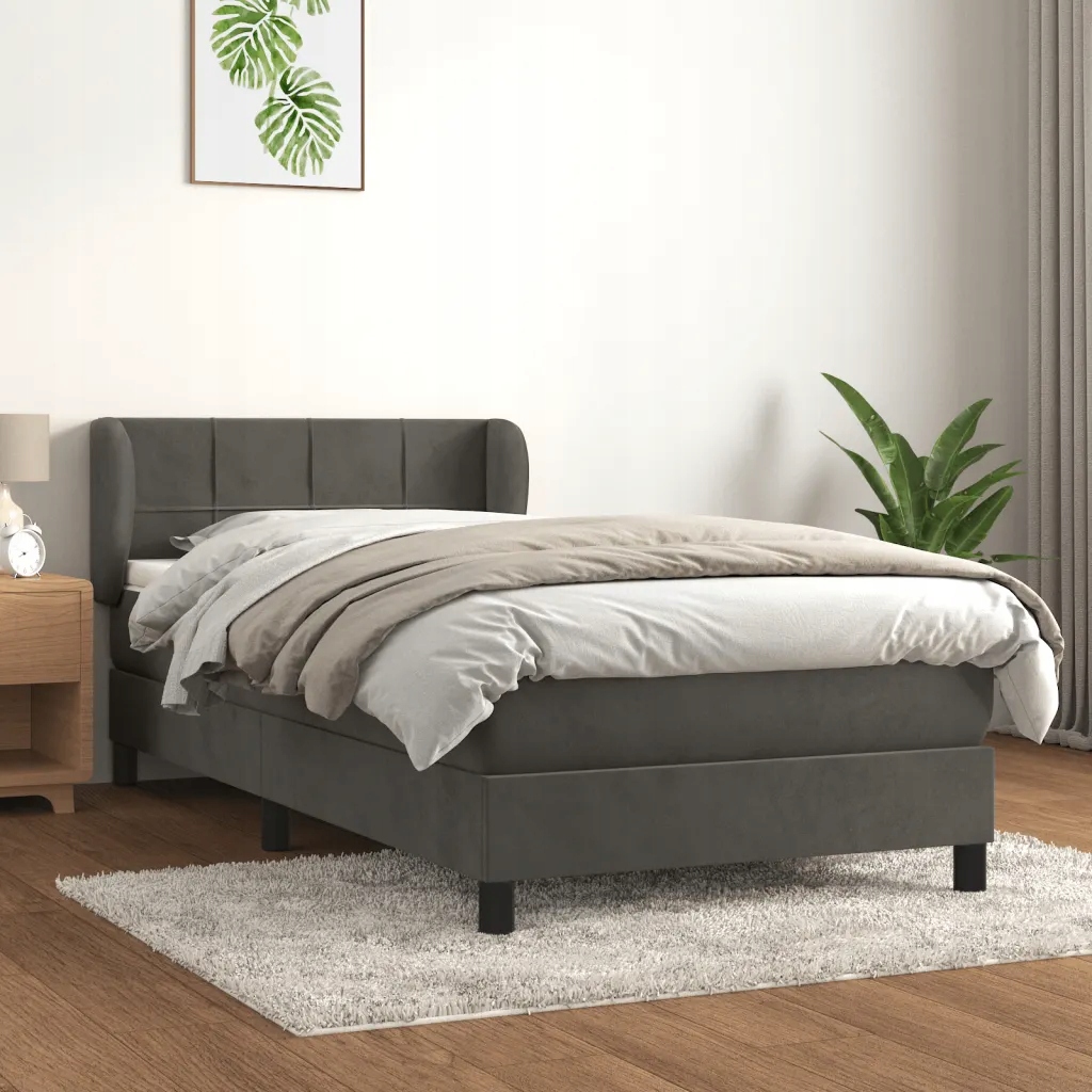 Box spring postel s matrací tmavě šedá 100x200 cm samet Šedá 3127476