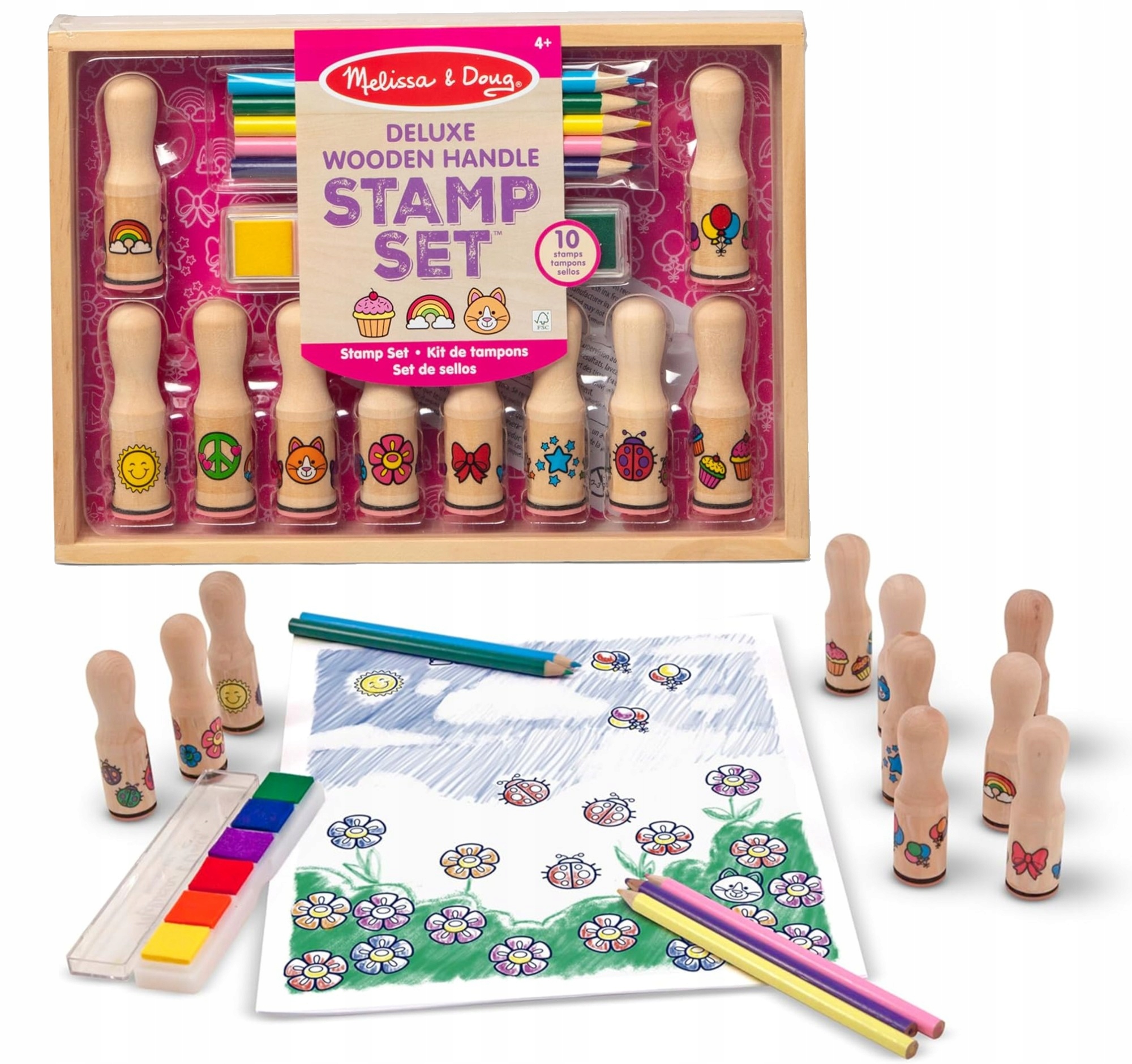 STEMPELKI DREWNIANE PIECZĄTKI 10 WZORÓW TUSZ I KREDKI MELISSA & DOUG