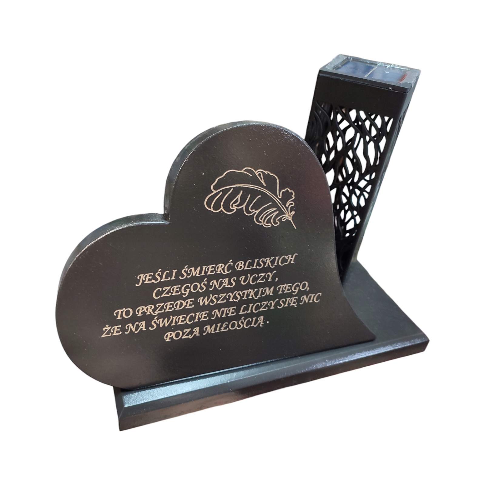 Serce na grób lampka solarna grawer statuetka Marka Pracownia Rekodzielnicza AMA