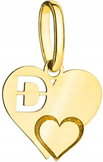Zlatý přívěsek 585 písmenko d v srdíčku, moderní vzor 14k jako dárek