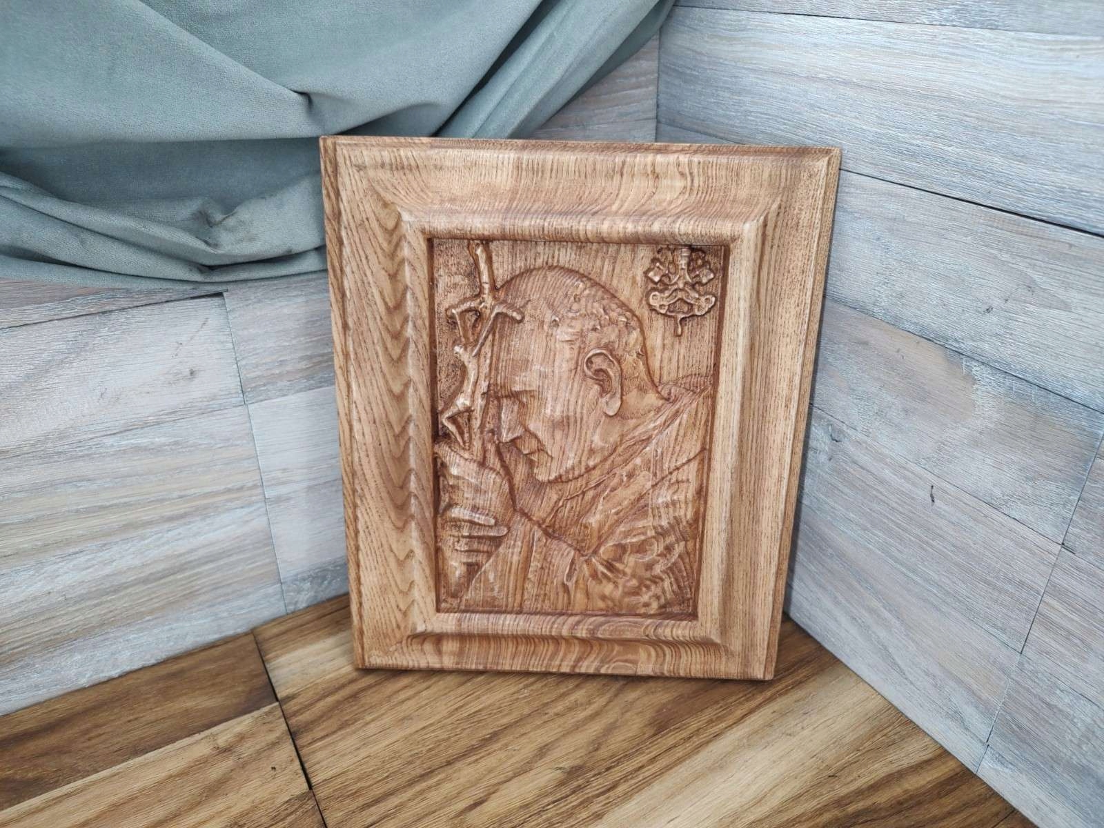 Ikona Dřevěný obraz Jan Pavel II. v rámu dárek na svatba primice 30 cm