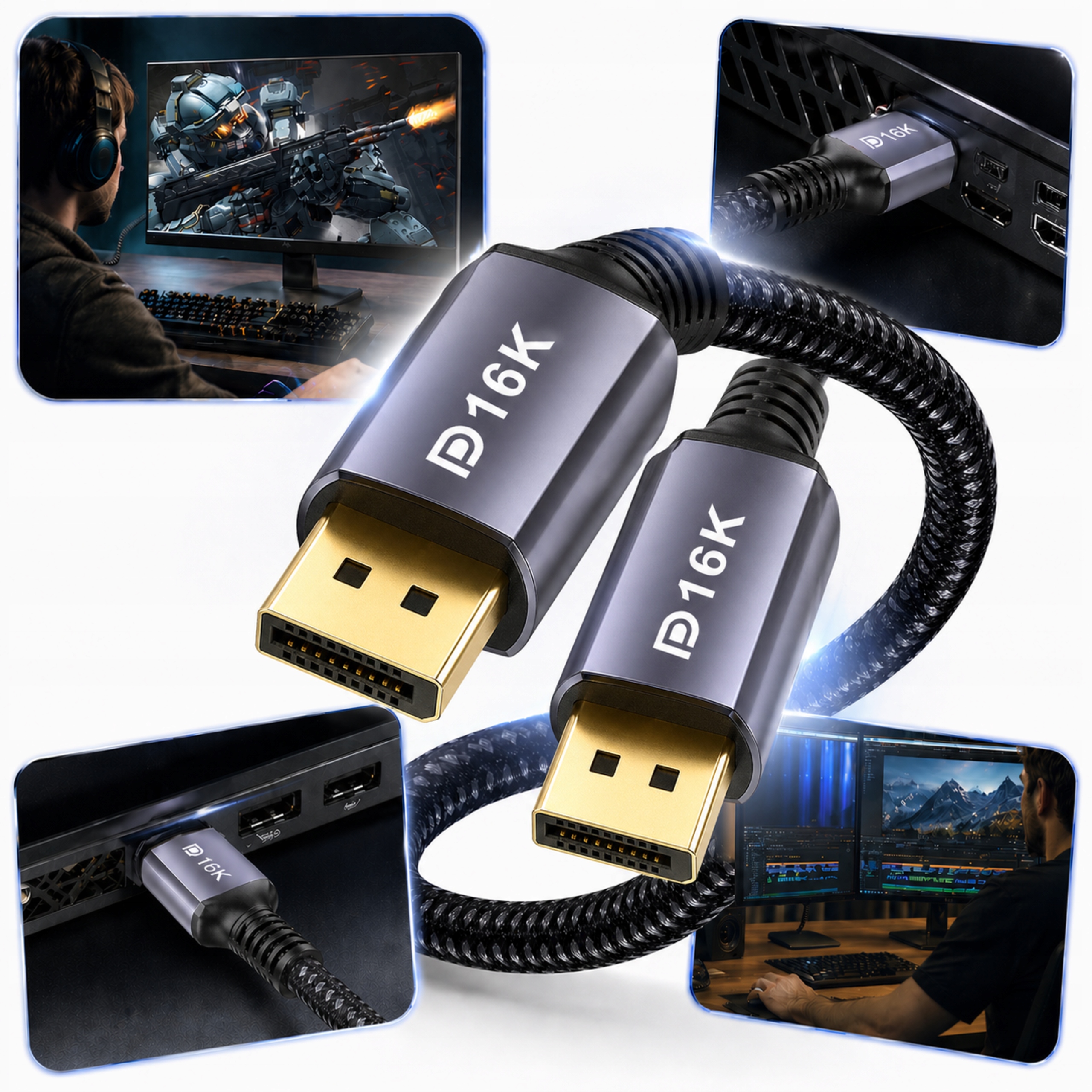 Kabel DisplayPort 2.1 3M 16K 60Hz 8K 120Hz 4K 240Hz Hdr 80Gbps Gaming Filmy