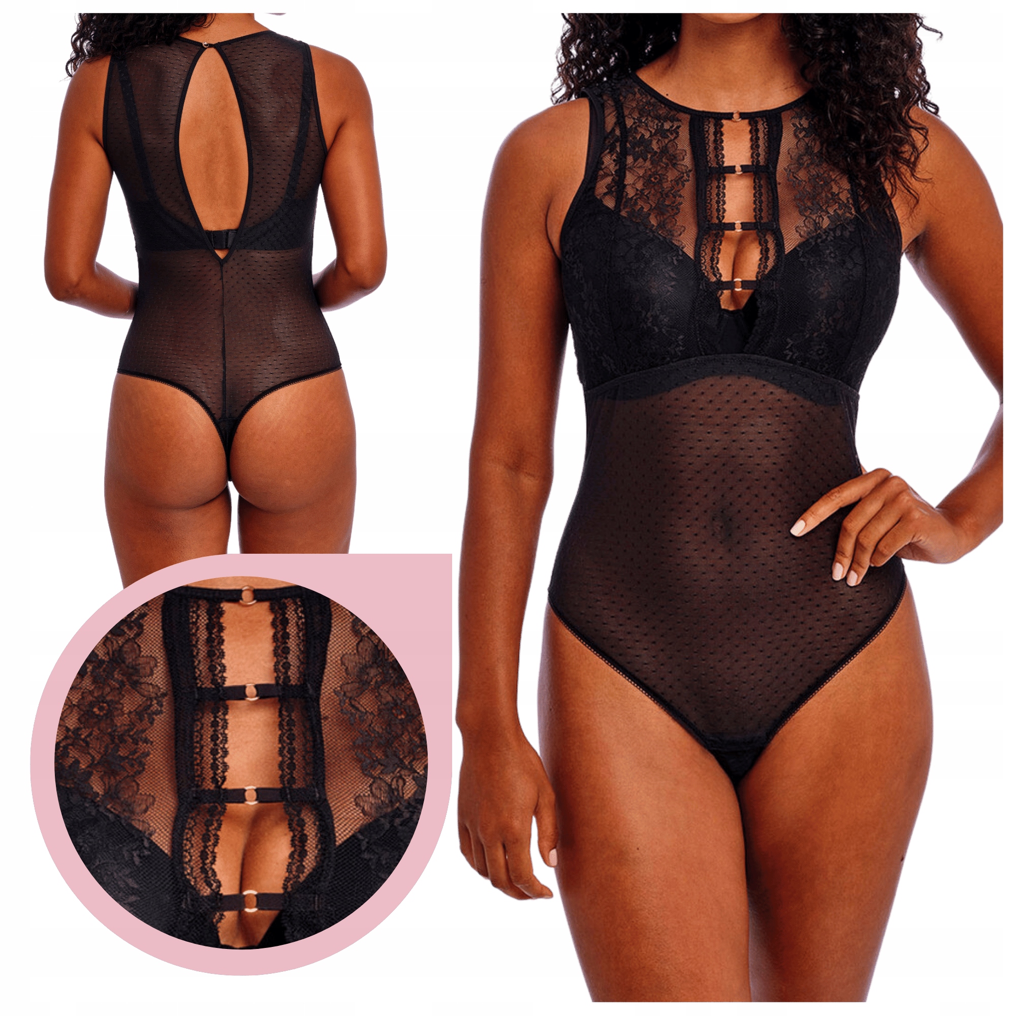 Body Freya Sydnie černé krajkové smyslné vykrojené na zádech proužky M