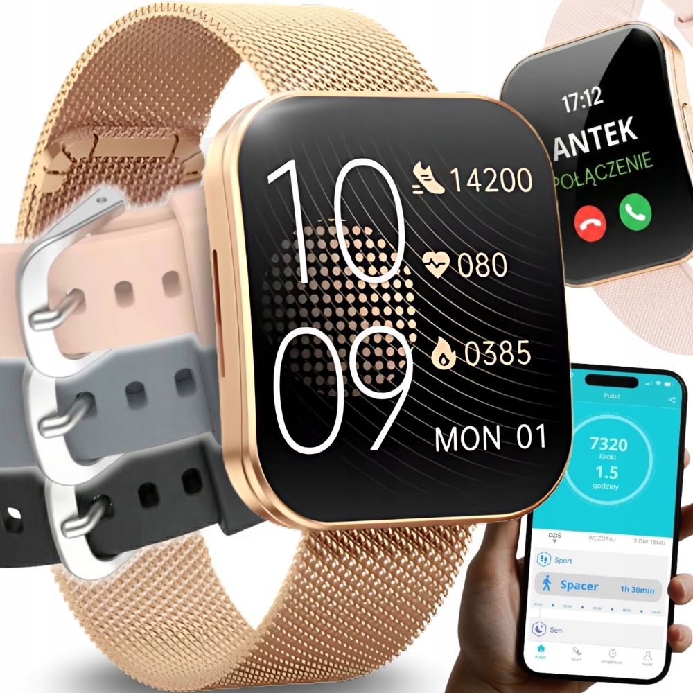 Smartwatch Zegarek Damski Zaokrąglony Ekran 3D Menu Pl Amoled 4 Paski