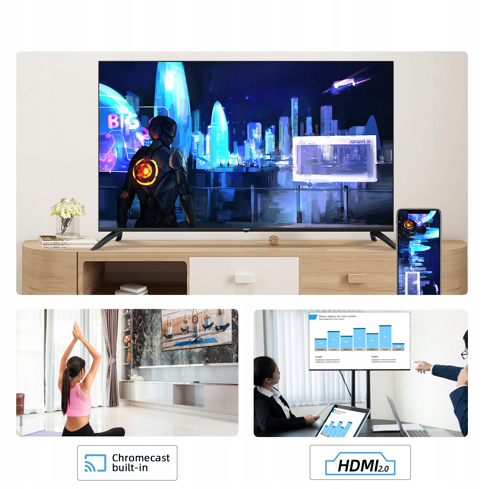 Telewizor CHiQ 65" 4K UHD Smart TV Android11 FRAMELESS Kolor czarny