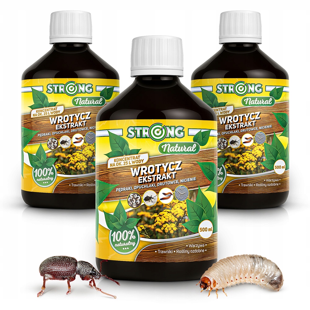 3X Wrotycz Strong Na Opuchlaki Nicienie Drutowce Pędraki 100% Natural 500ML