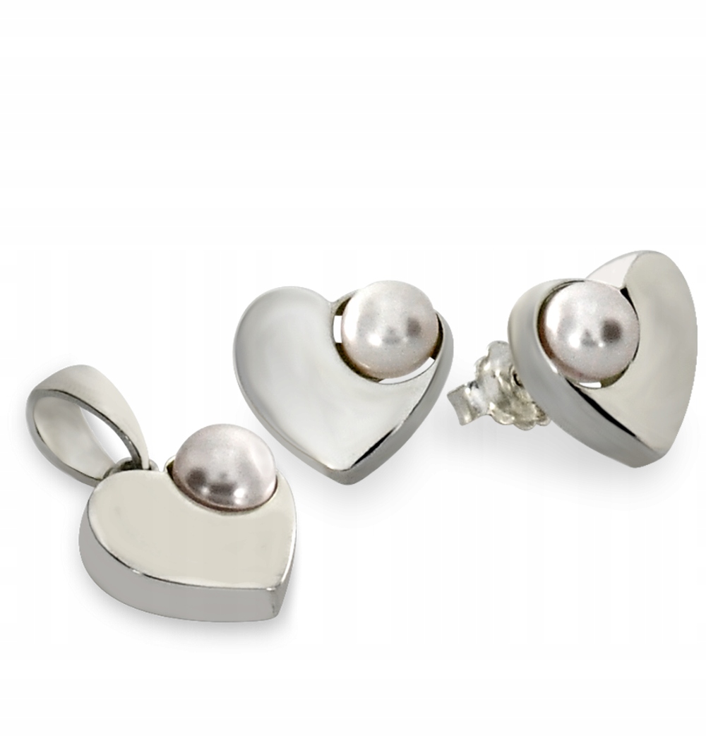 Přívěsek A Náušnice Srdíčka S Perlami Stříbro 925