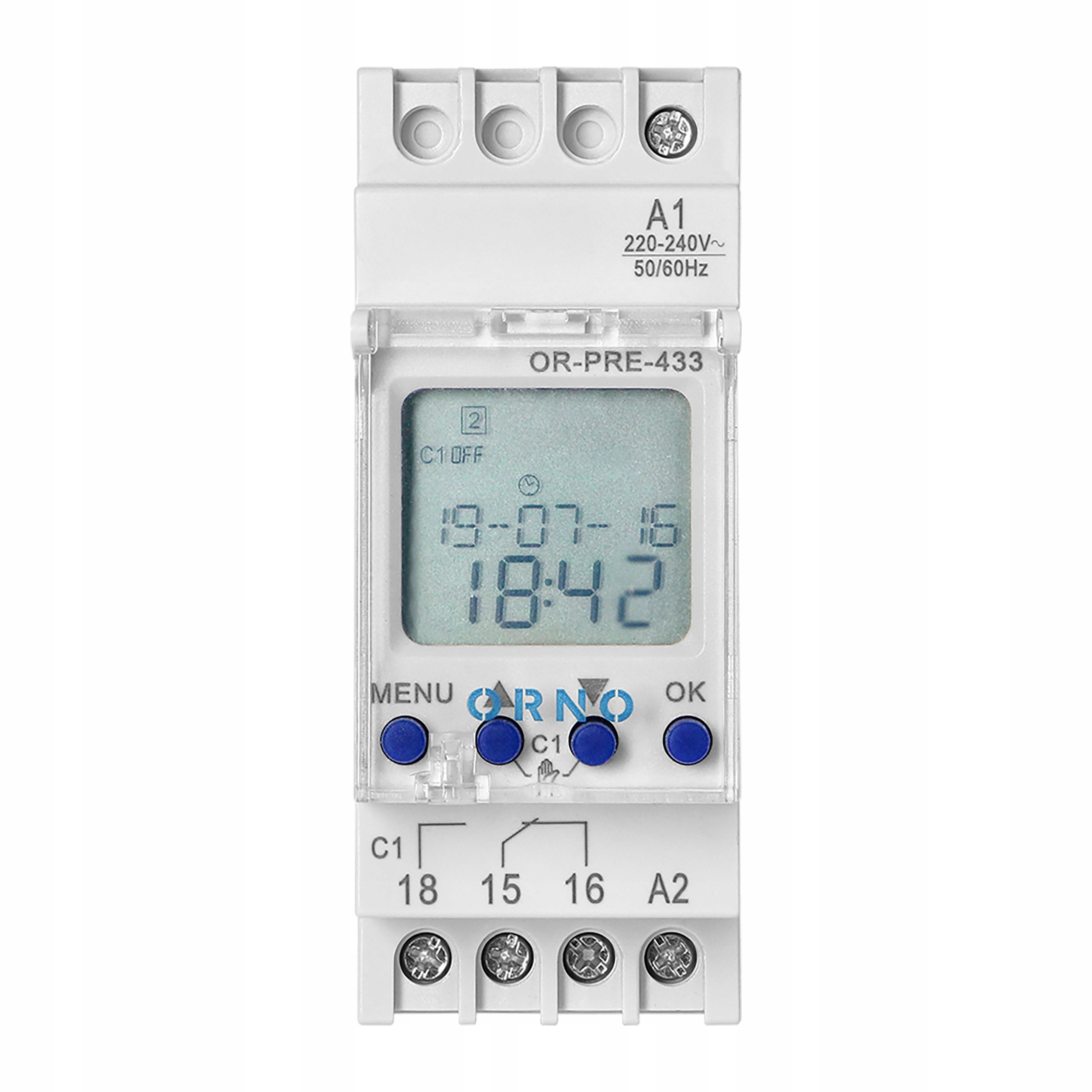 ORNO ELEKTRONICZNY PROGRAMATOR CZASOWY 52 PROGRAMY 2 MODUŁY DIN TH-35mm Model OR-PRE-433