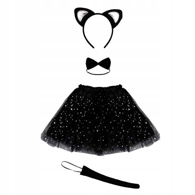 zestaw KOTEK czarny KOT strój KOTKA dla dzieci SPÓDNICZKA ogon OPASKA