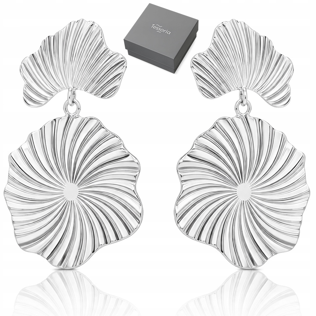 Stříbrné Náušnice 925 Závěsné tyčinky Elegantní Velké Vějíře Krabička