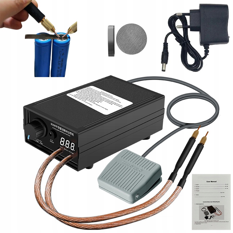 Bodová Svářečka 8000W 0-1200A Pro Niklové Pásky 0.1-0.3 MM Baterie 9600 Mah