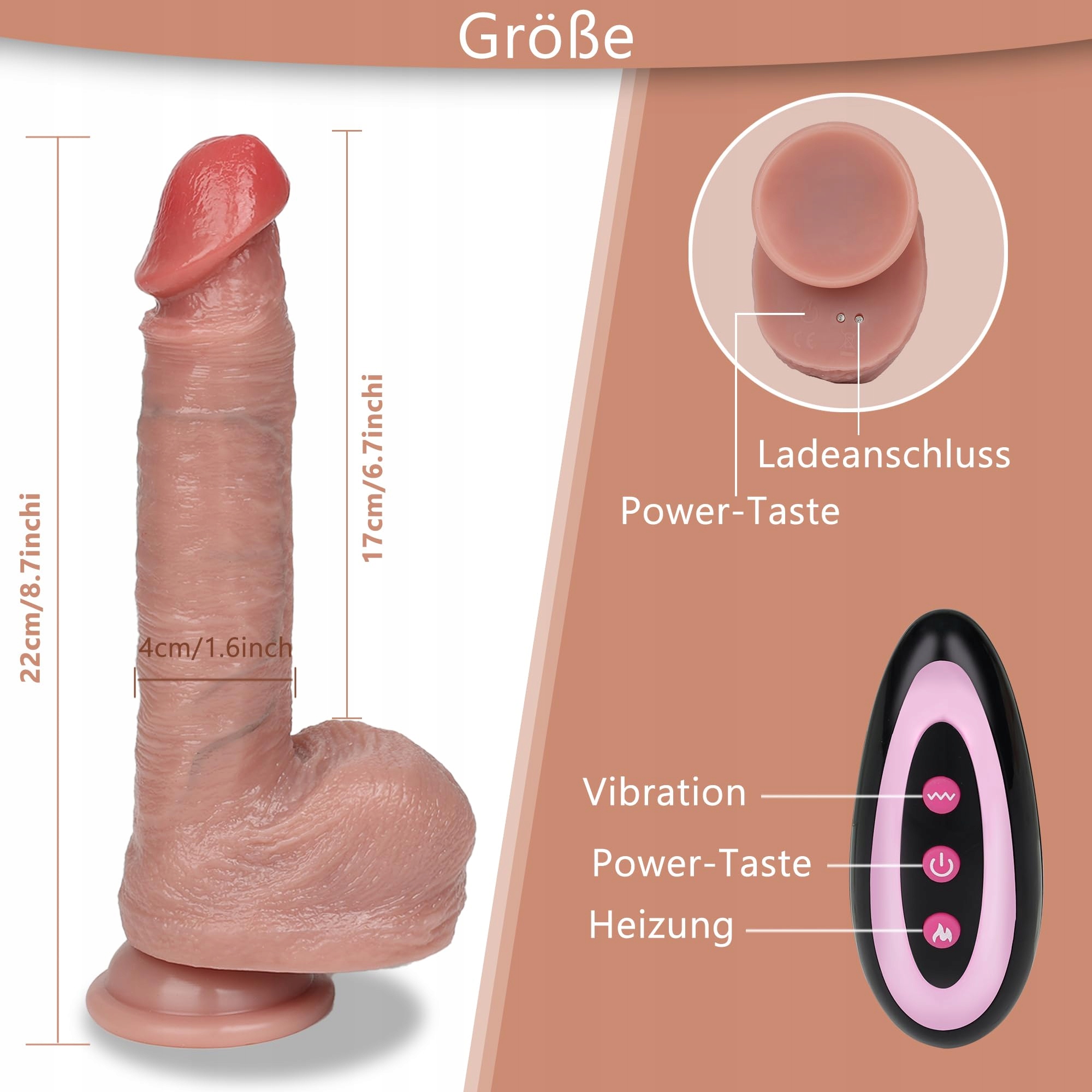 REALISTISCHER DILDO Wibrator Z Podgrzewaniem Dla Kobiet i Par — miniatura 7