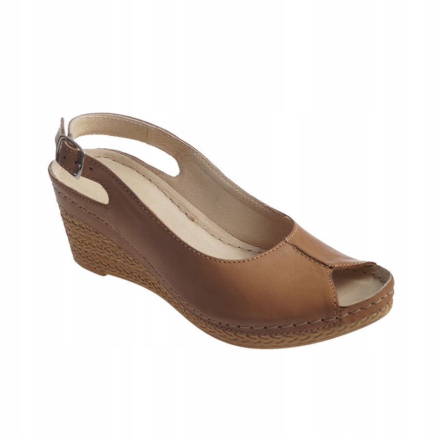 

Wygodne skórzane sandały na koturnie rude r.41