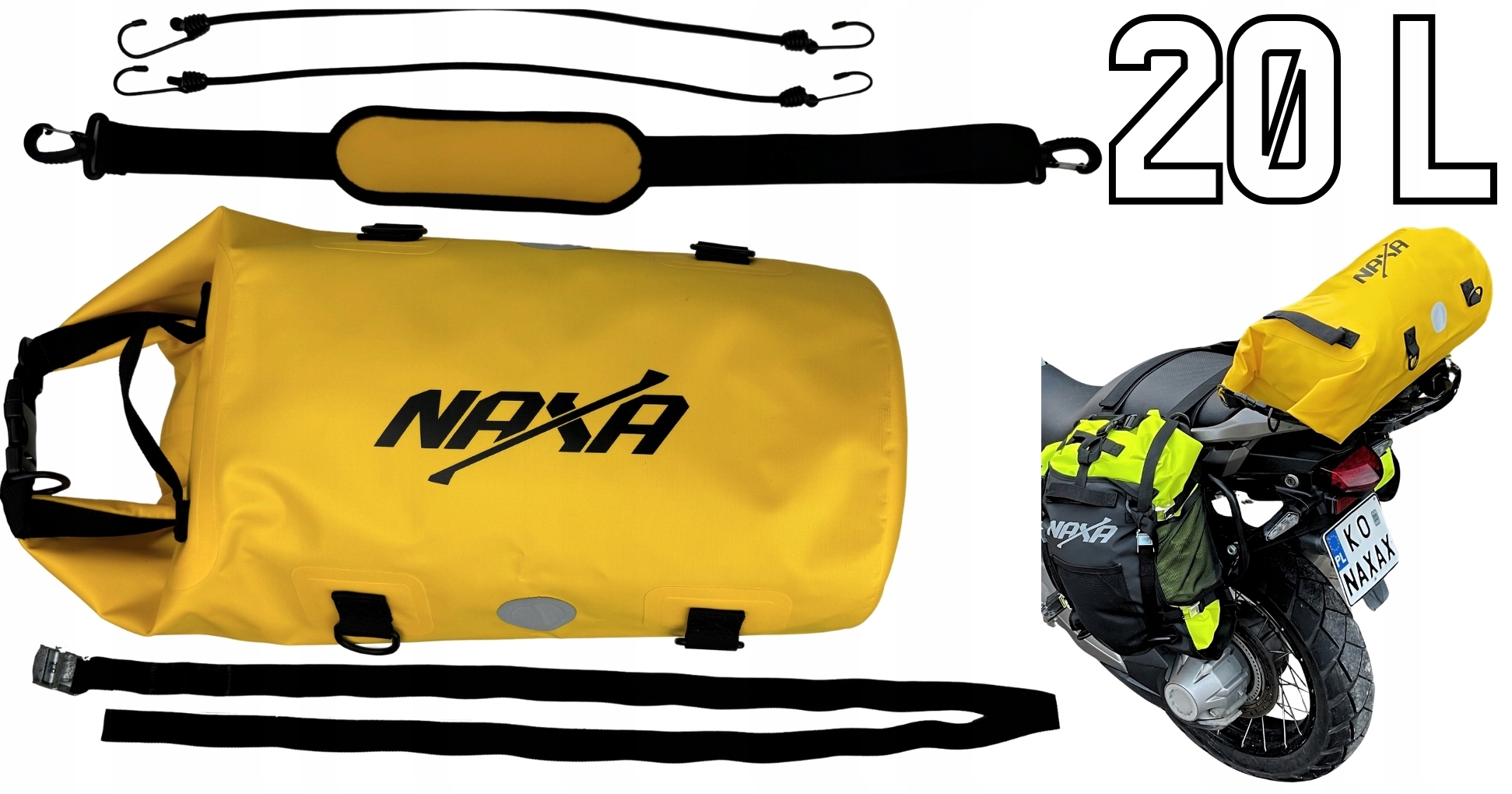 TORBA MOTOCYKLOWA NAXA TW2 WAŁEK NA TYŁ MOTOCYKLA ROLL BAG|20 LITRÓW