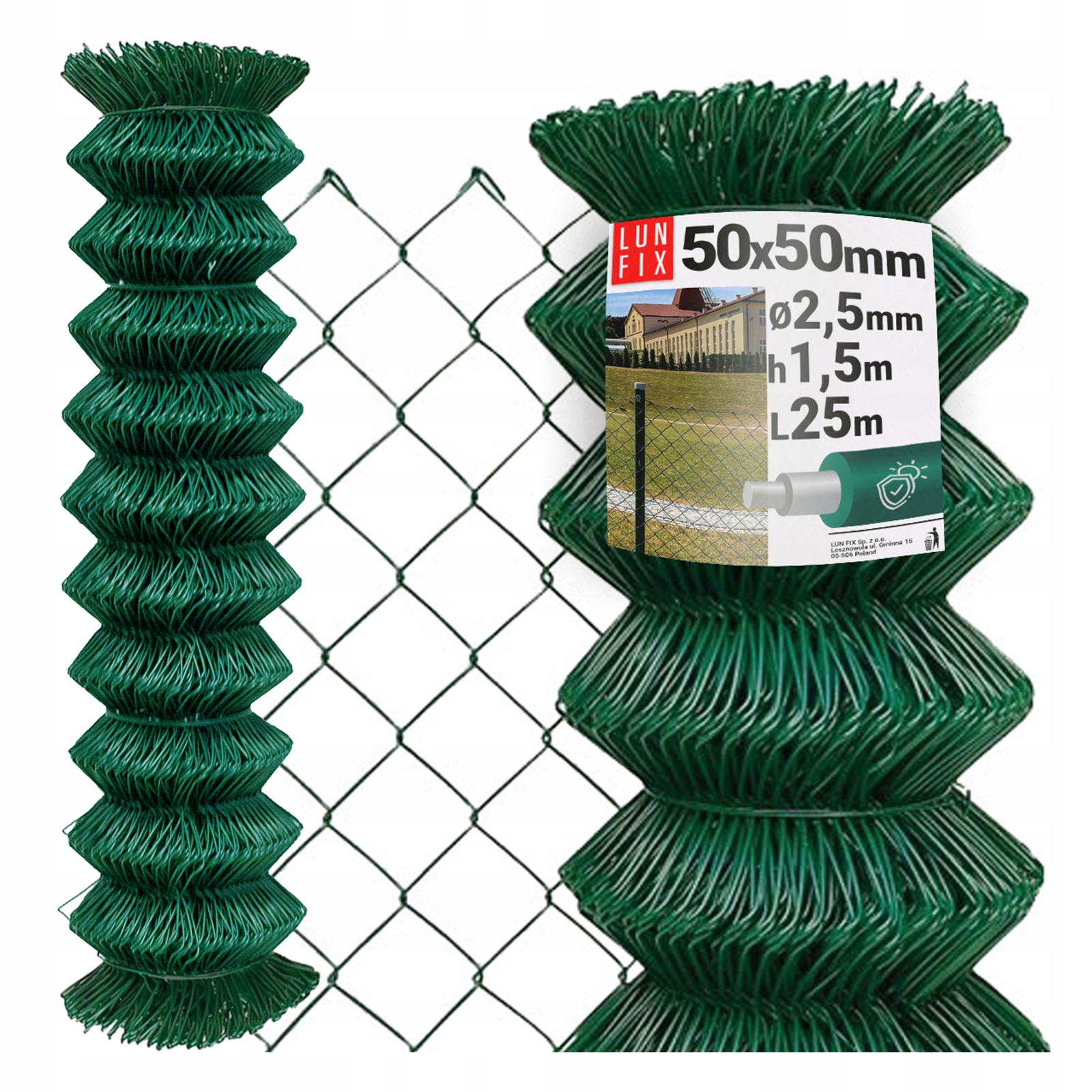 Siatka ogrodzeniowa plastikowa 150 cm zielona 50x50 fi2,5 25mb