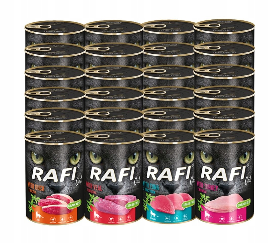 Mokré krmivo pro kočky Rafi MIX 4 příchutě 24x400g Dolina Noteci