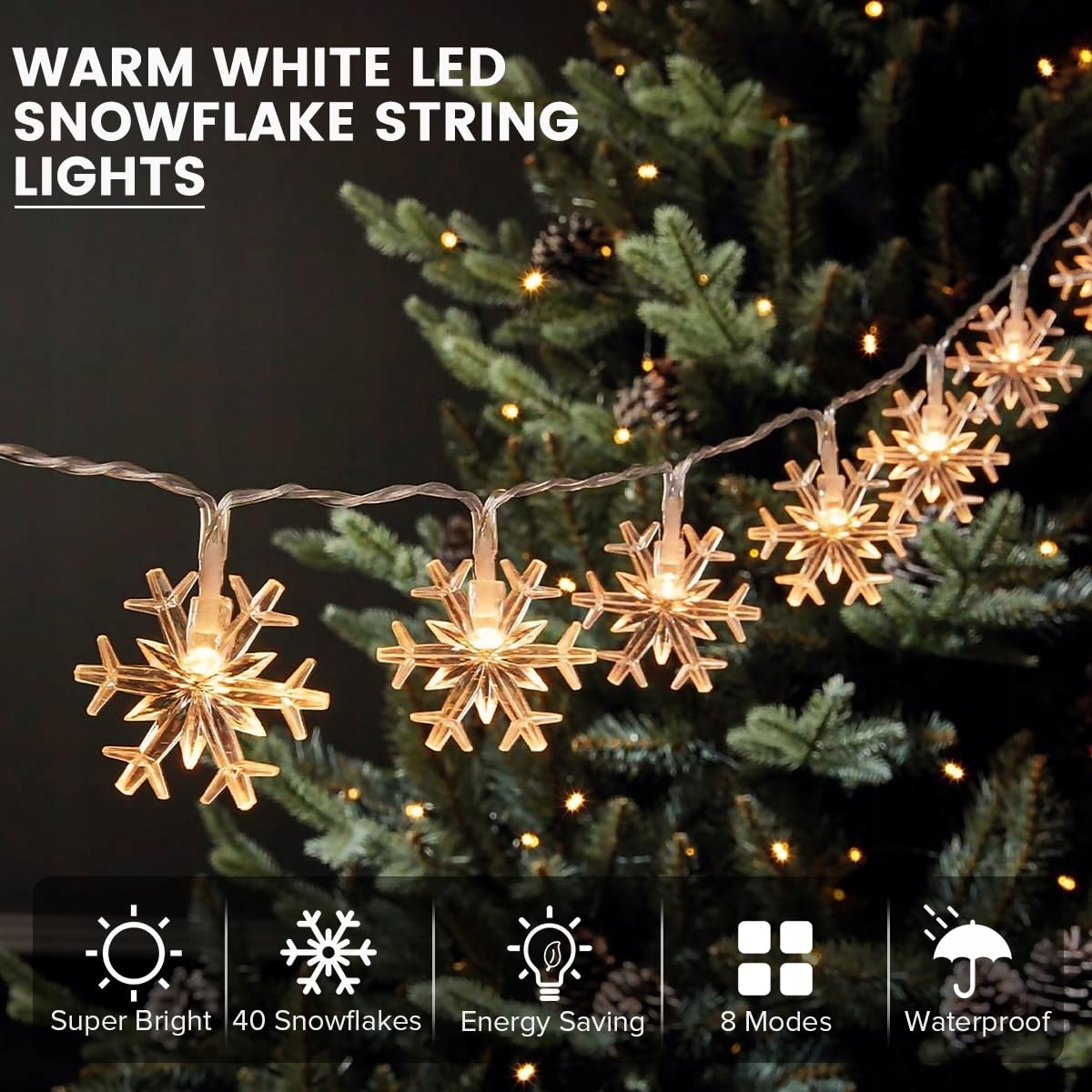 GARITE Lampki Śnieżynki LED 6M 40LED Wodoodporne Do Wnętrz i Ogrodów — miniatura 2