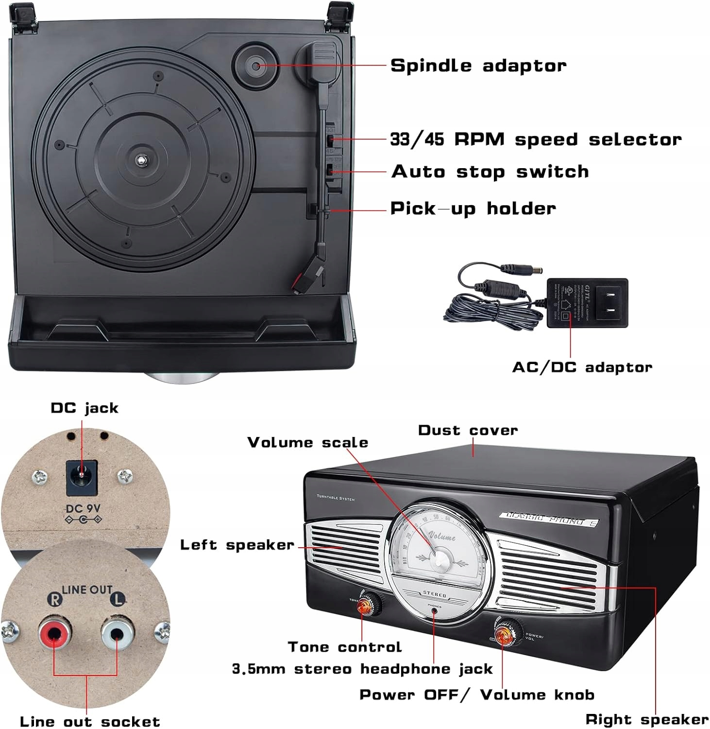 GRAMOFON RETRO POWRÓT DO LAT 50-tych RADIO KREMOWY Model MG-TT-82B