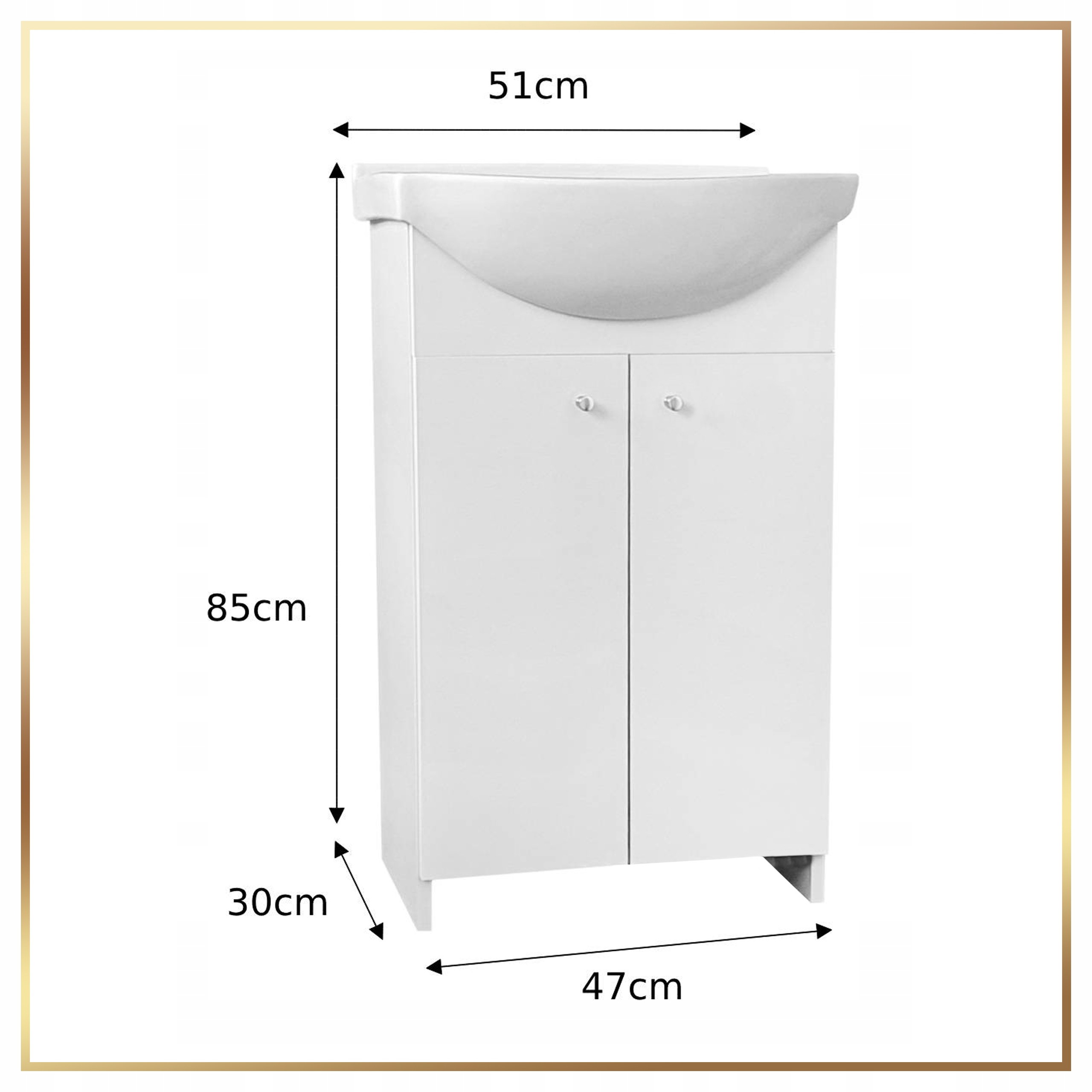 Biała Szafka Stojąca z Umywalką 50 cm Obrotowa Bateria Syfon do Łazienki Typ pod umywalkę