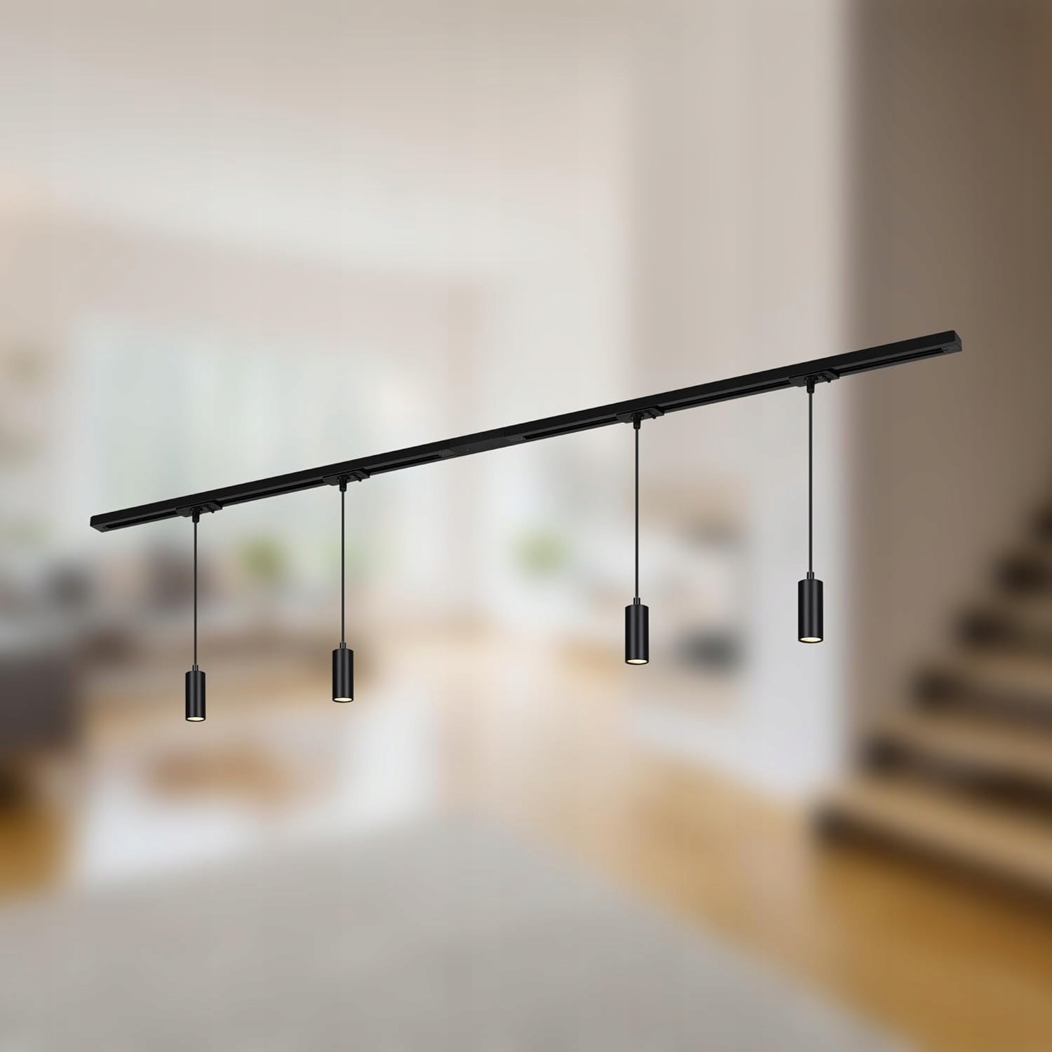 Briloner Led koľajnicový systém 1,5 m, 4 závesné svietidlá, stmievateľné, čierny
