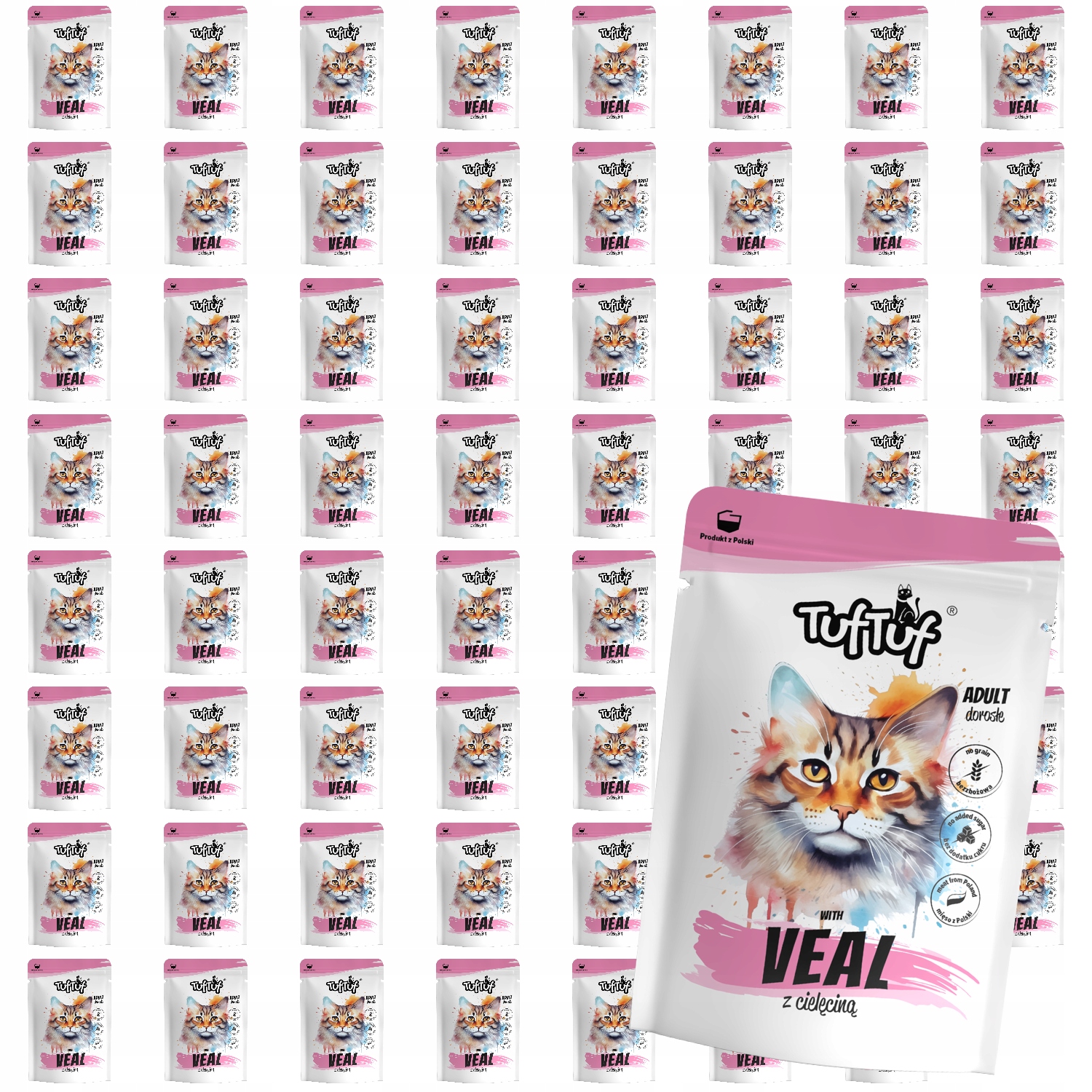 Levně Mokré Krmivo Pro Kočky TufTuf Kapsička mletá s telecím masem Set 60x100g