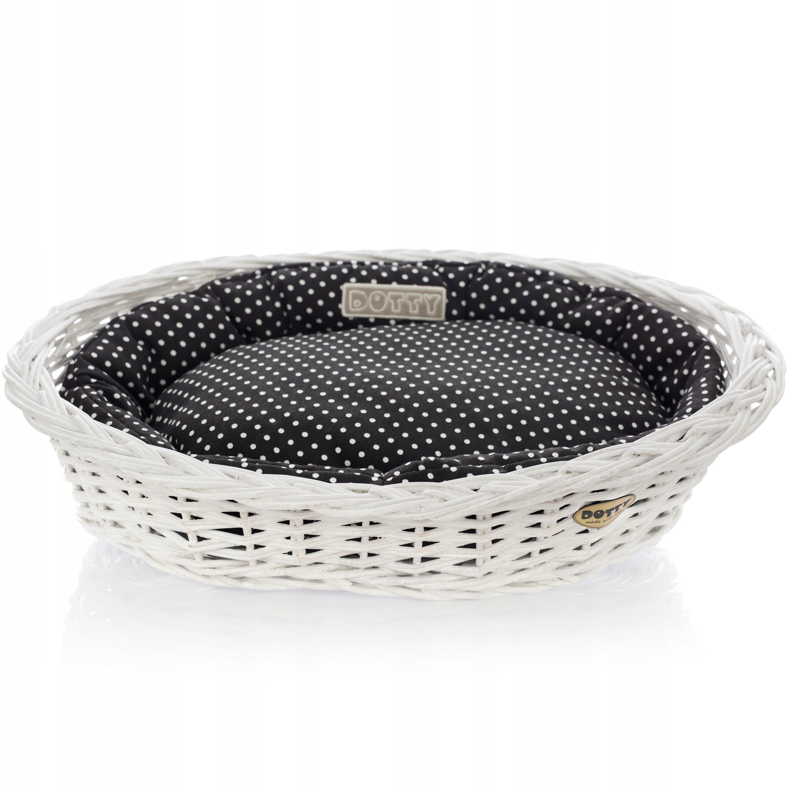 Levně Pelíšek pro psa kočku, proutěný, bílý, malovaný košík s pelíškem, bavlna