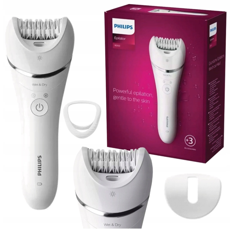 BEZPRZEWODOWY DEPILATOR NA SUCHO I NA MOKRO PHILIPS SERIA 8000 AKCESORIA