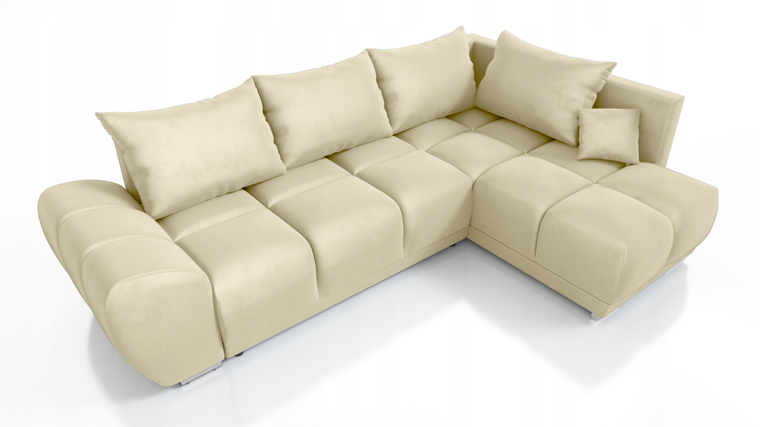 Béžový Rohová Sedací Souprava Rozkládací Funkce Spaní Forrest Pravá Pružinová Nádoba