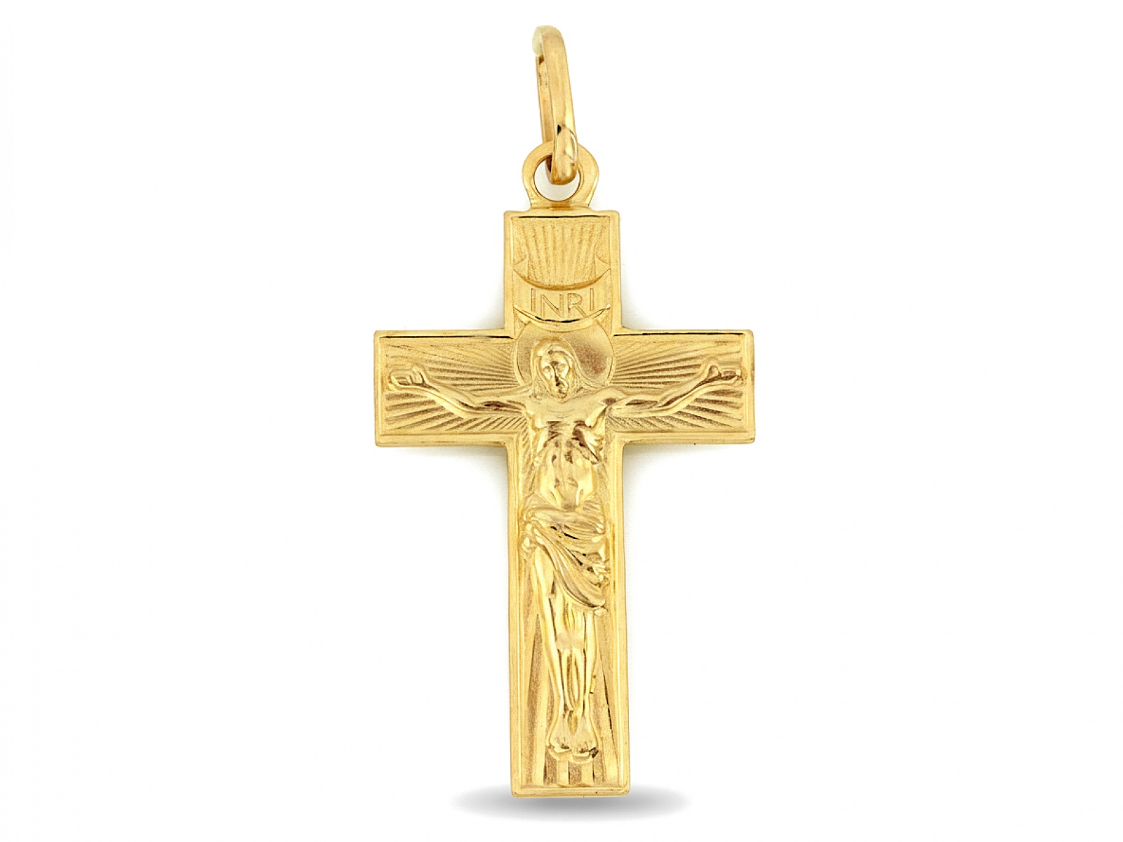 Přívěsek zlatý křížek 585 s obrázkem Ježíška Elegantní pruhovaný vzor