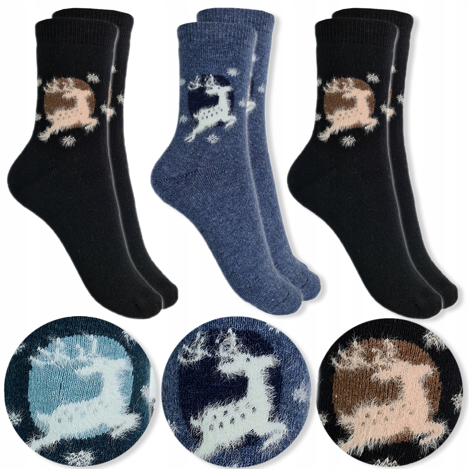 

3x Ciepłe Skarpety Damskie Wełniane Angora 35-38