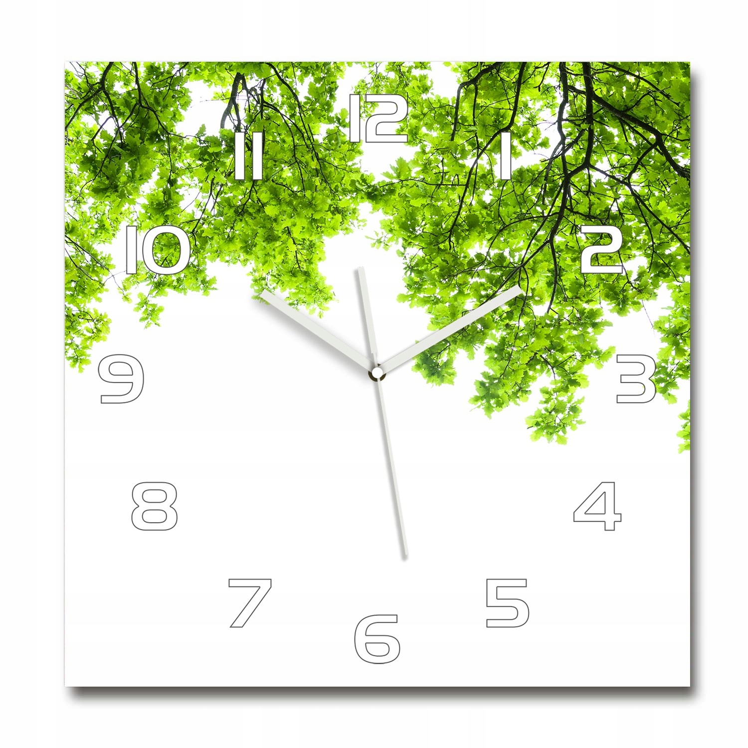 

Duży kwadratowy szklany zegar Liście dębu 60x60 cm