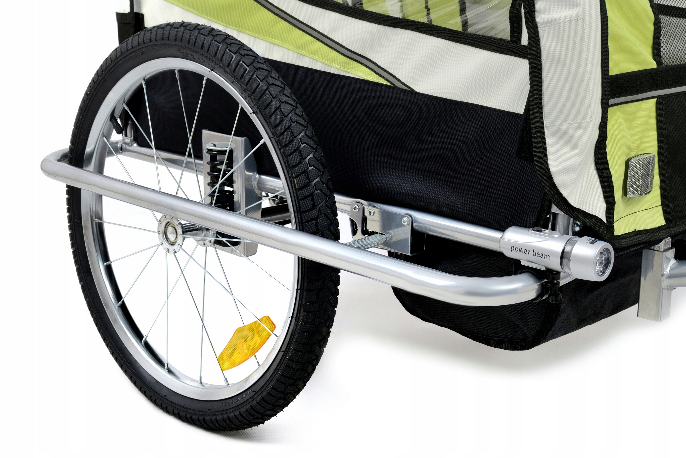 PRZYCZEPKA ROWEROWA 2-OSOBOWA SKŁADANA AMORTYZACJA JOGGER 3w1 LEDY Hamulec Szerokość produktu 89 cm