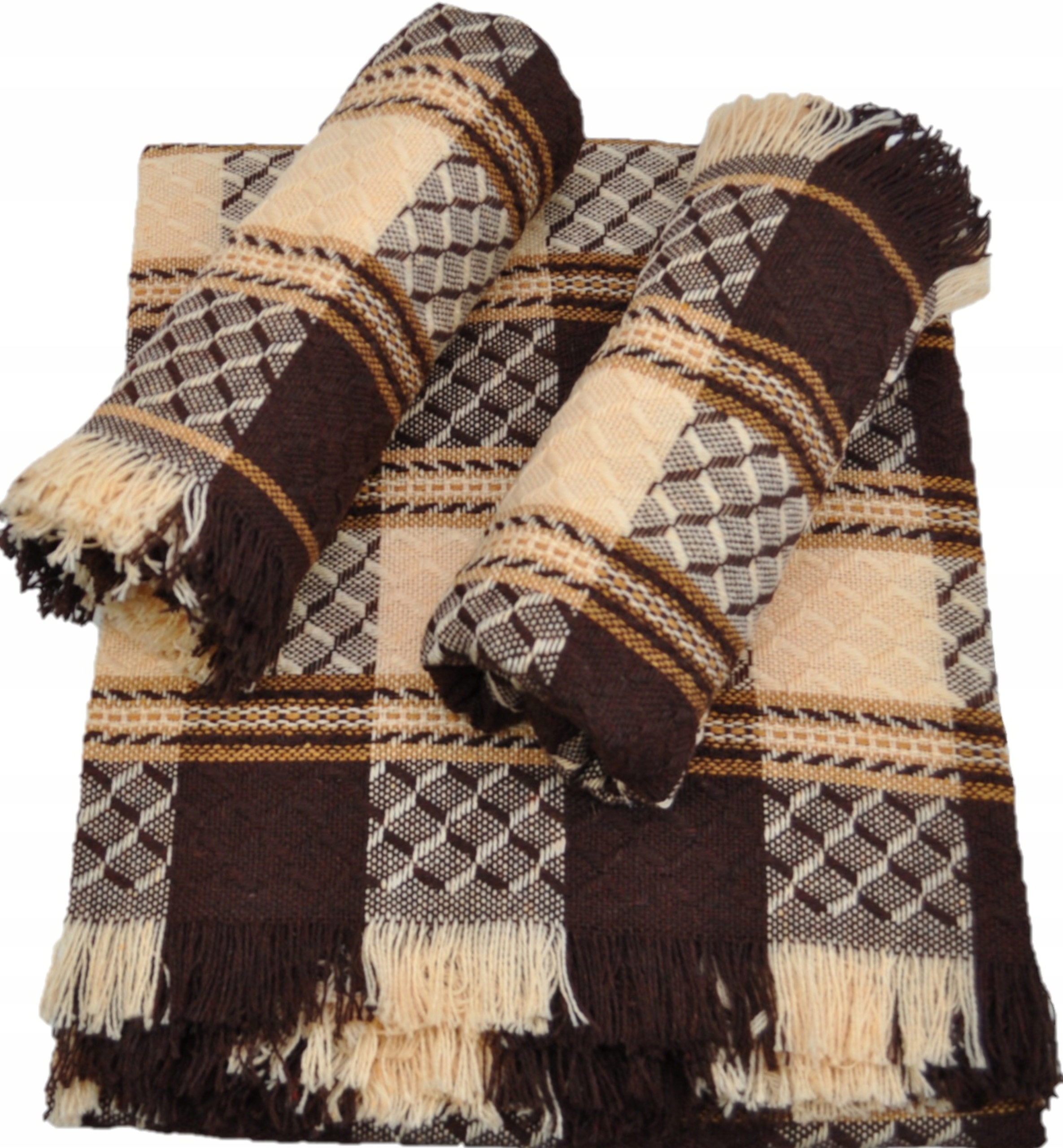 KOMPLET NARZUTA NA KANAPĘ 170x205 I DWA FOTELE BRĄZOWA MORELOWA KRATA