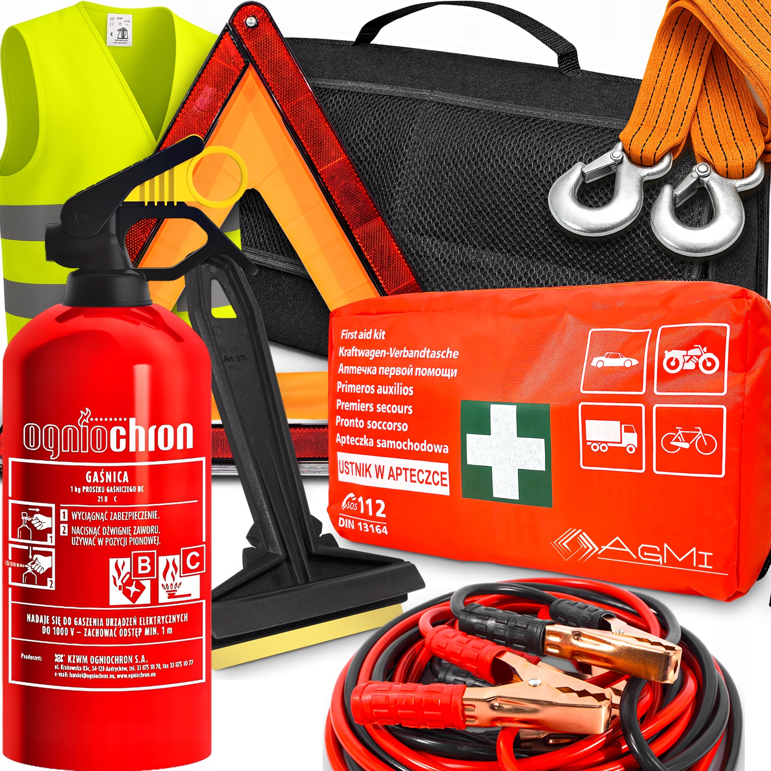 Agmi Sada Hasicí Přístroj Lékárnička Trojúhelník MURSKA575 Lanko Startovací Kabely Taška