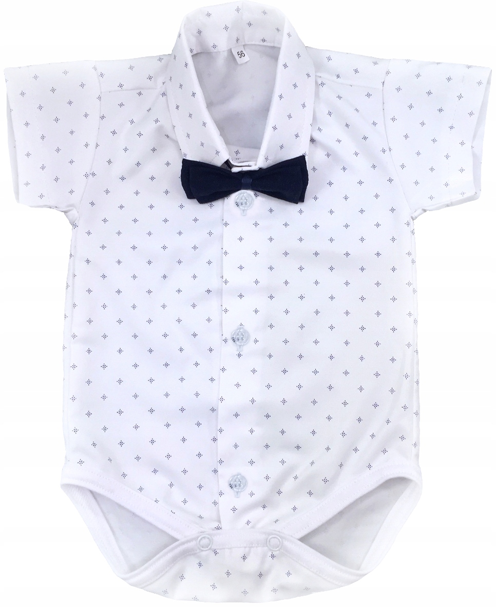 KOSZULOBODY + MUCHA białe we wzorki wizytowe 86 cm