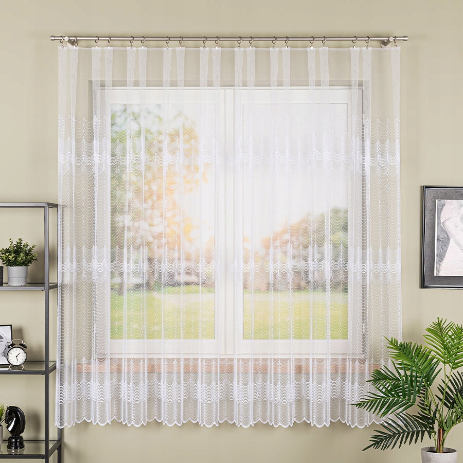 Mg záclona 108192 Markizeta Síťka Bílá výšivka 420 x 160 cm Hotová S Páskou M