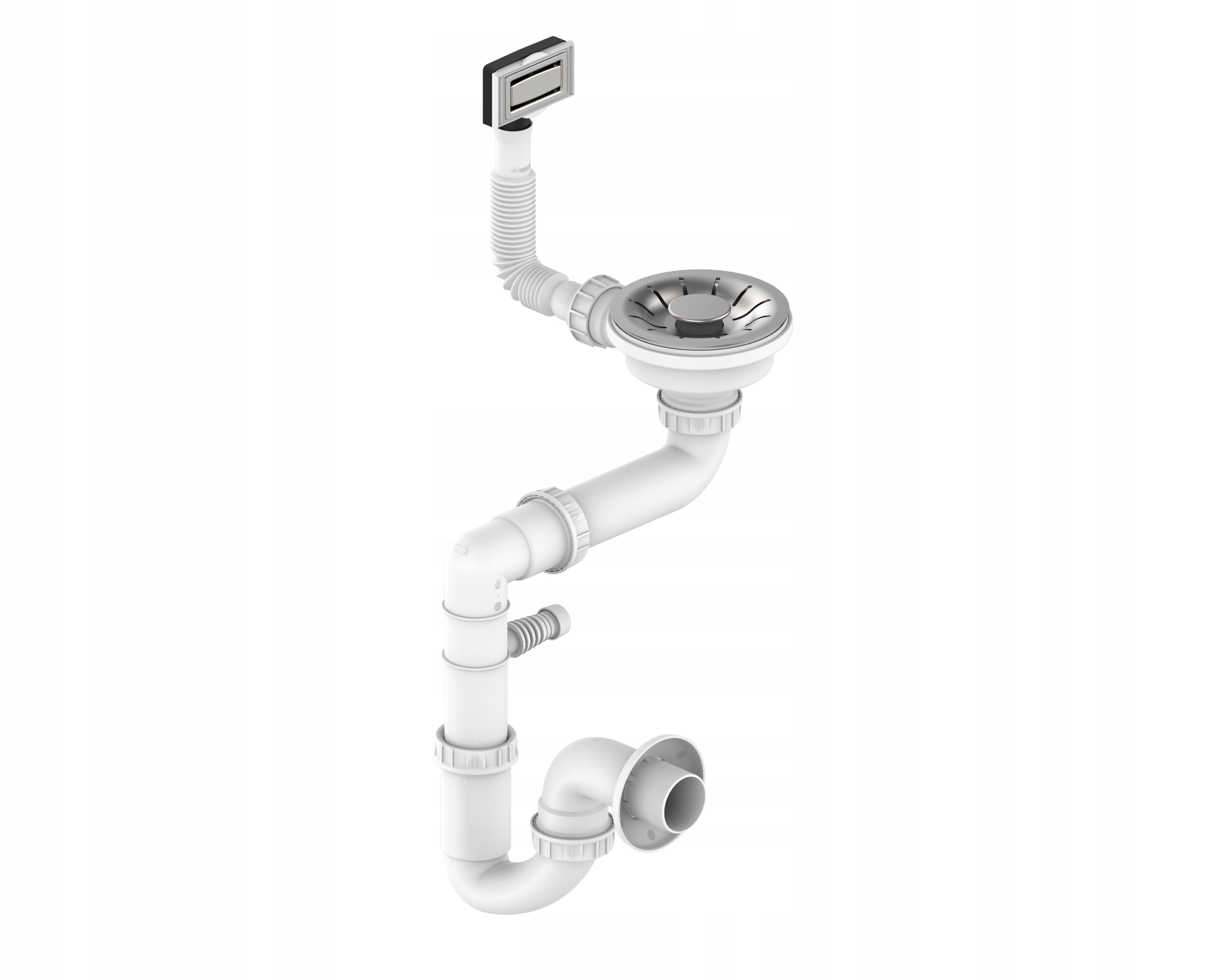 Sifon Lux do ocelového dřezu jednokomorový s obdélníkovým přepadem z nerezové oceli