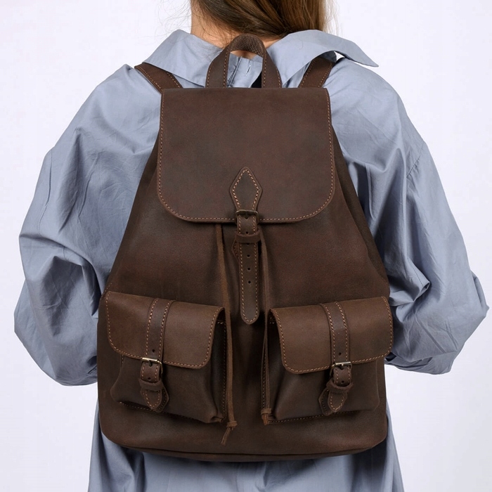 Kožený dámský Batoh Vintage hnědý na studia s kapsami Belveder Z72