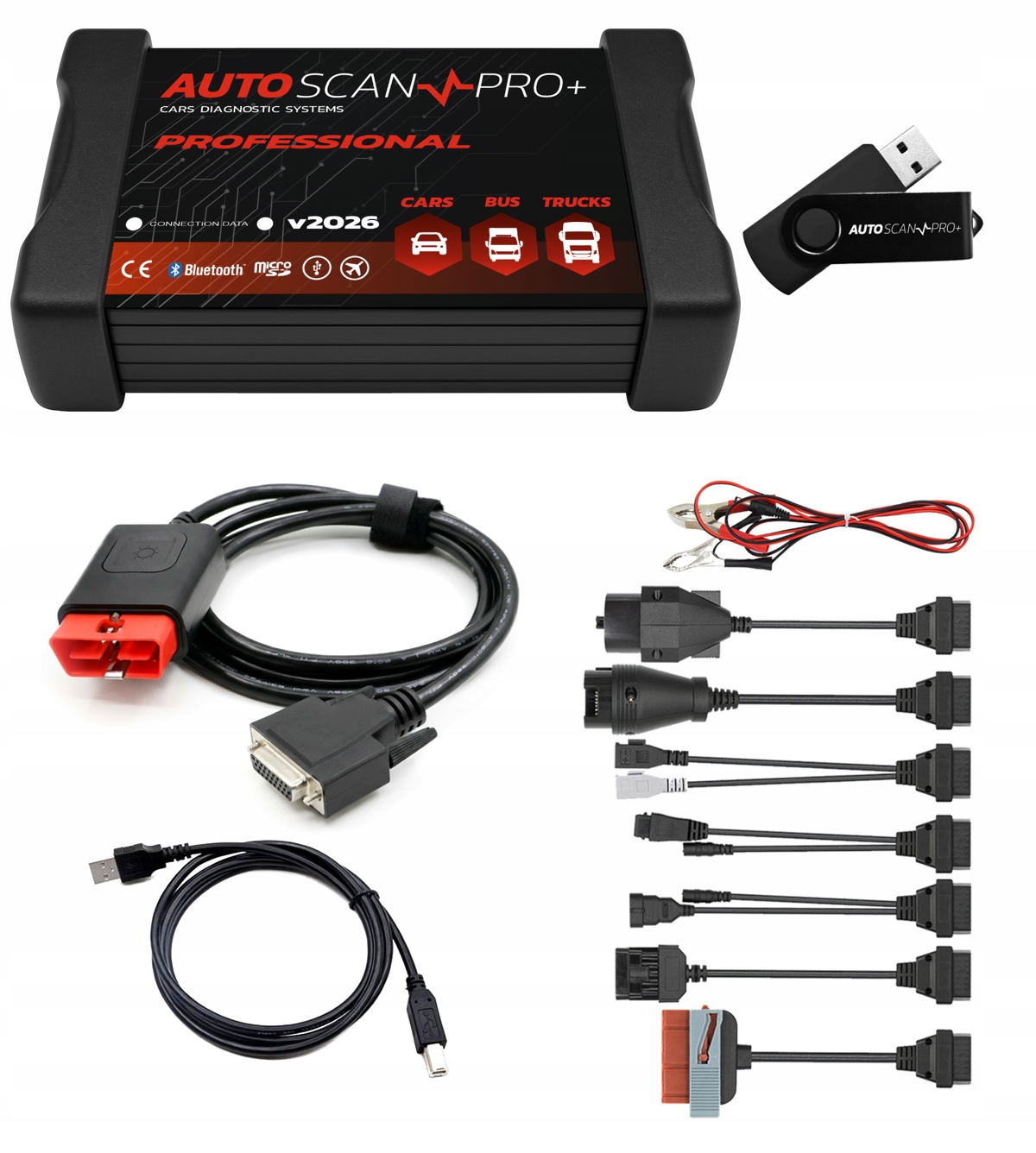 Autoscan Pro+ Professional V2026 Interfejs Tester Diagnostyczny 8 Adapterów