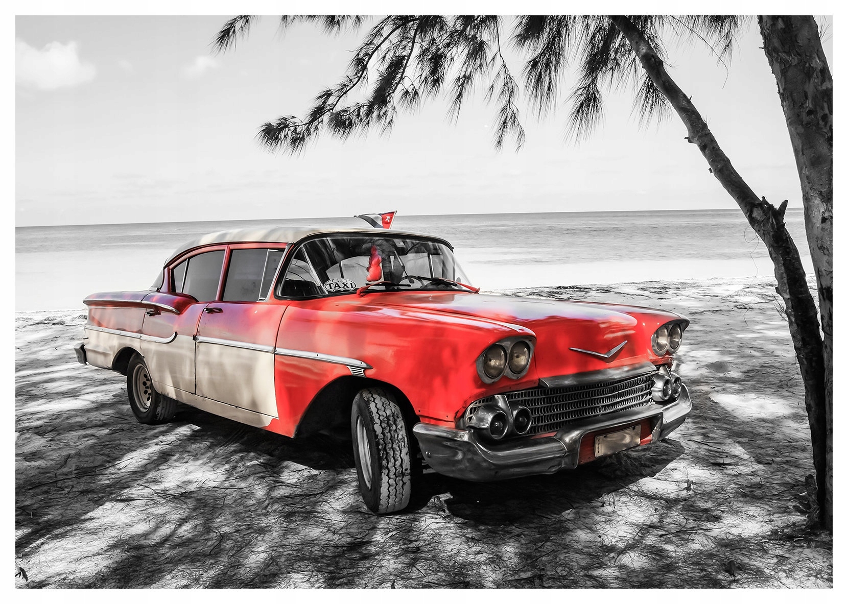 Tapeta Červené retro auto Kuba vinylová pláž 416x254 Cestovanie vintage lepidlo