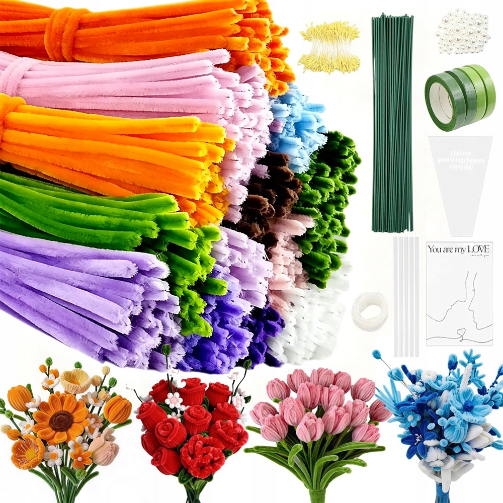 Kreativní Drátky Floristické Sada 800KS Zelené Nadýchané Vytěráky