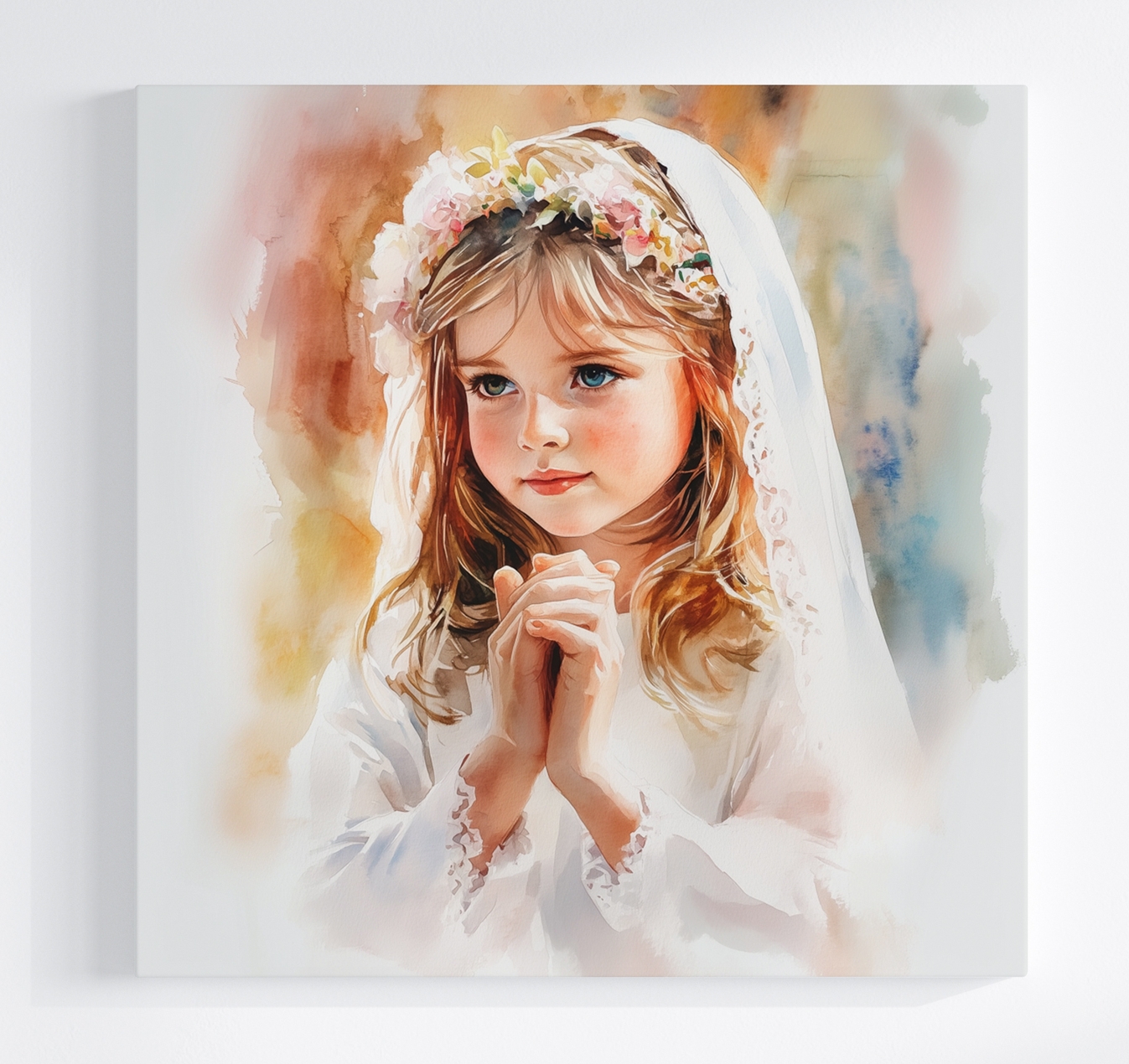 Obraz Na Plátně Canvas Dívka První Svaté Přijímání Závoj Akvarel 80x80