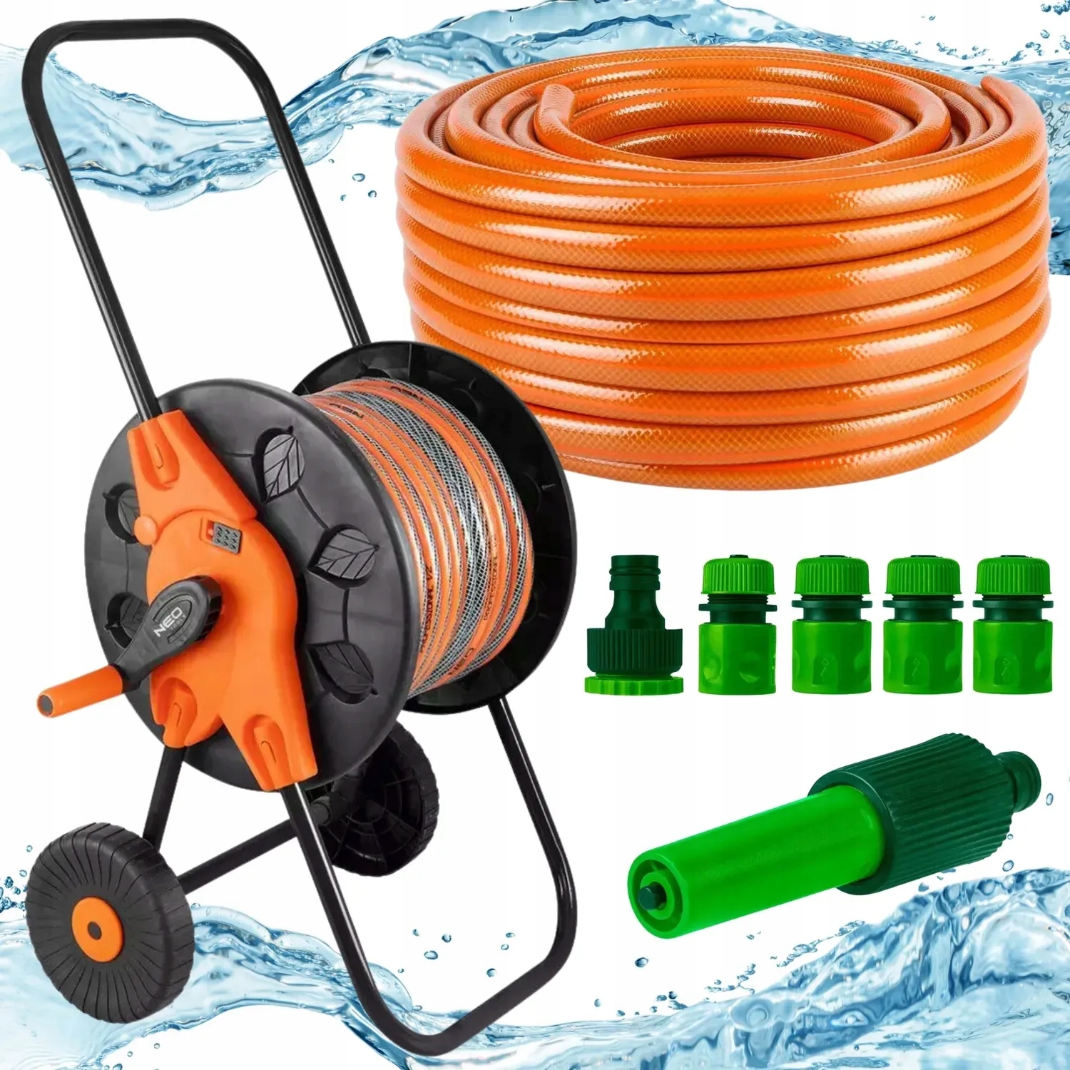 Wąż Ogrodowy Mocny na Bębnie 30m 1/2" Zraszacz Złączki Zestaw Komplet Neo