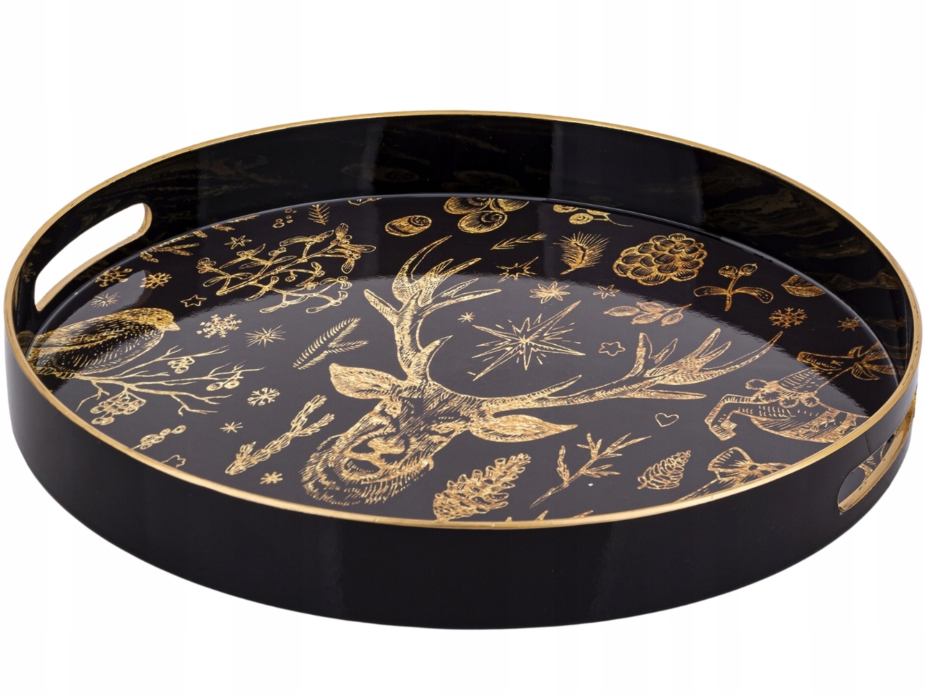 Velká dekorativní kulatá Taca černá zlatá 37,5 x 4,5 cm