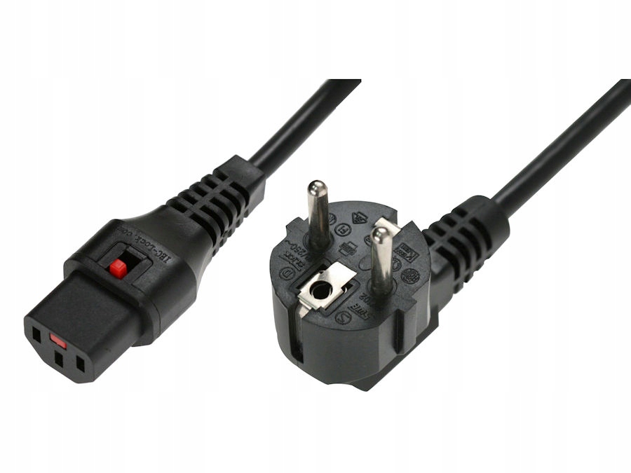 Kabel zasilania C13-Schuko 3,0m Iec lock czarny IEC-EL234S