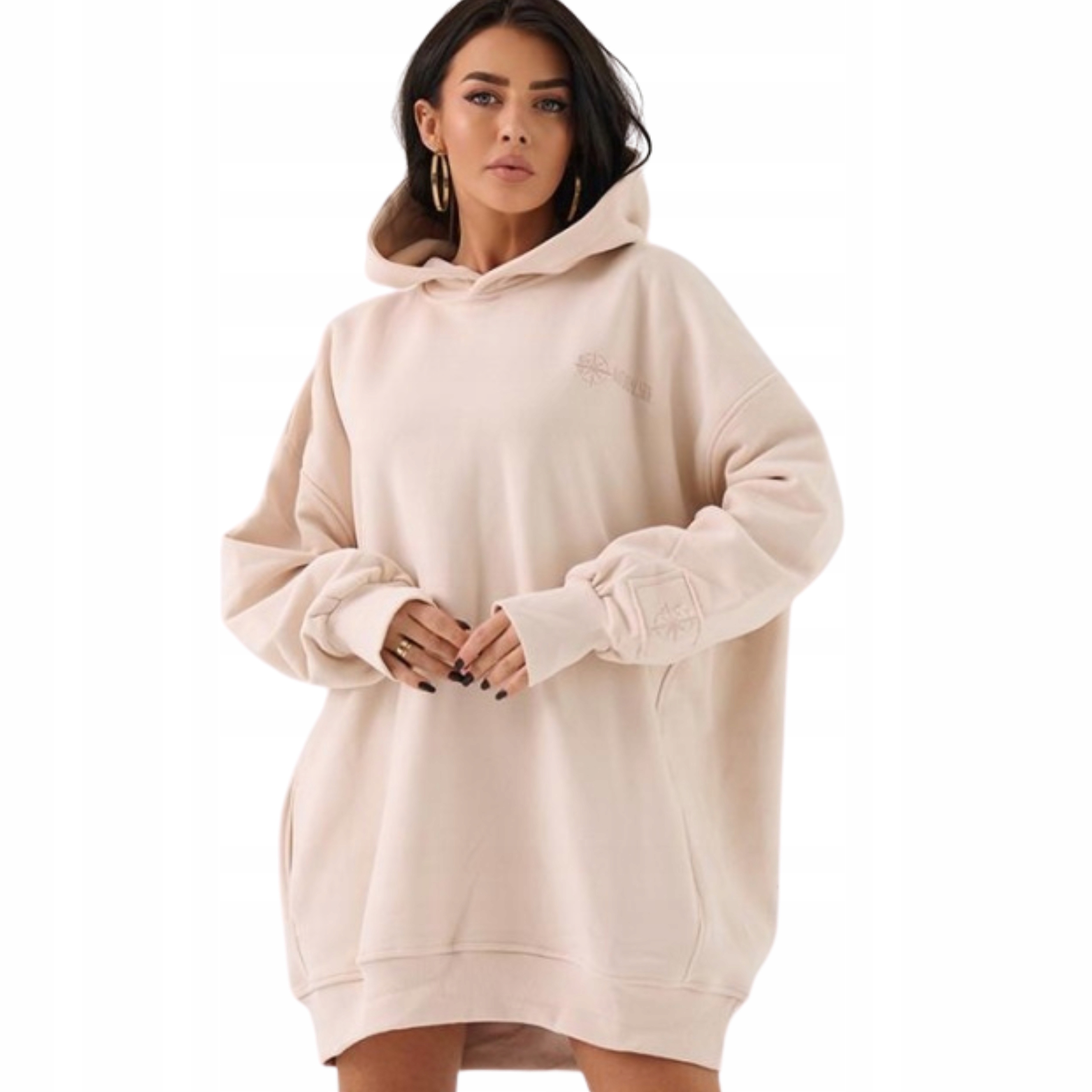 Dámská oversize Mikina klokanka s kapucí vzor Premium béžová M/L