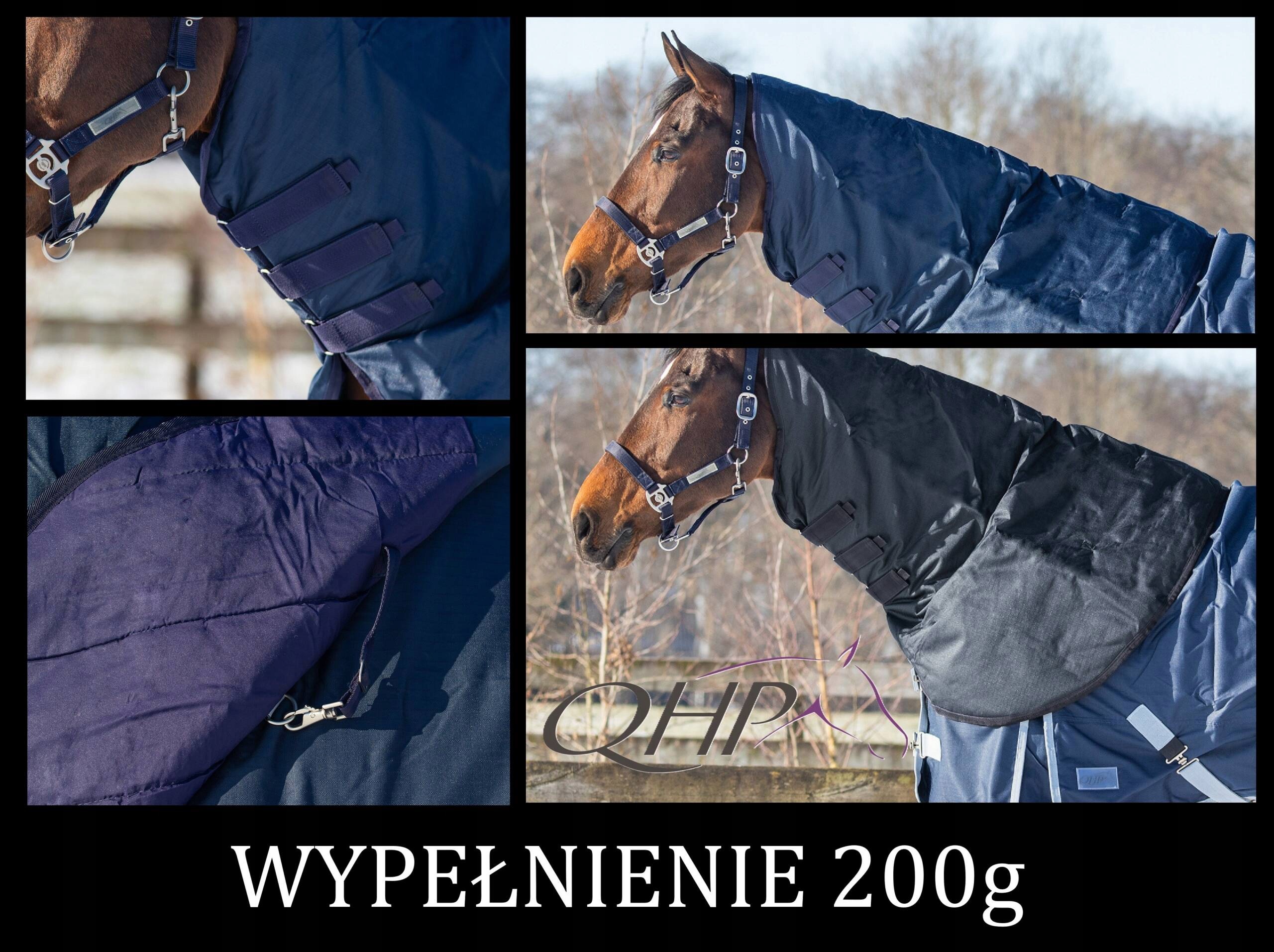 Kaptur zewnętrzny dopinany do dereki Ocieplany 200g Qhp czarny 105/115cm